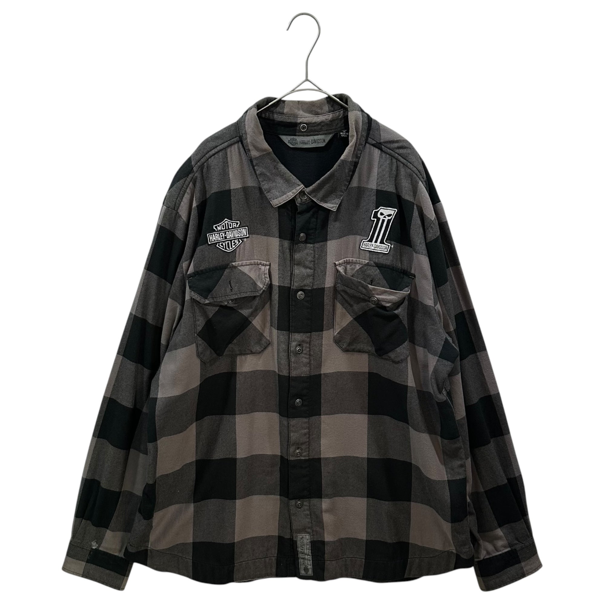 HARLEY DAVIDSON(ハーレーダビッドソン) Logo Patch Buffalo Check Shirt ロゴ ワッペン バッファロー チェック シャツ XL グレー