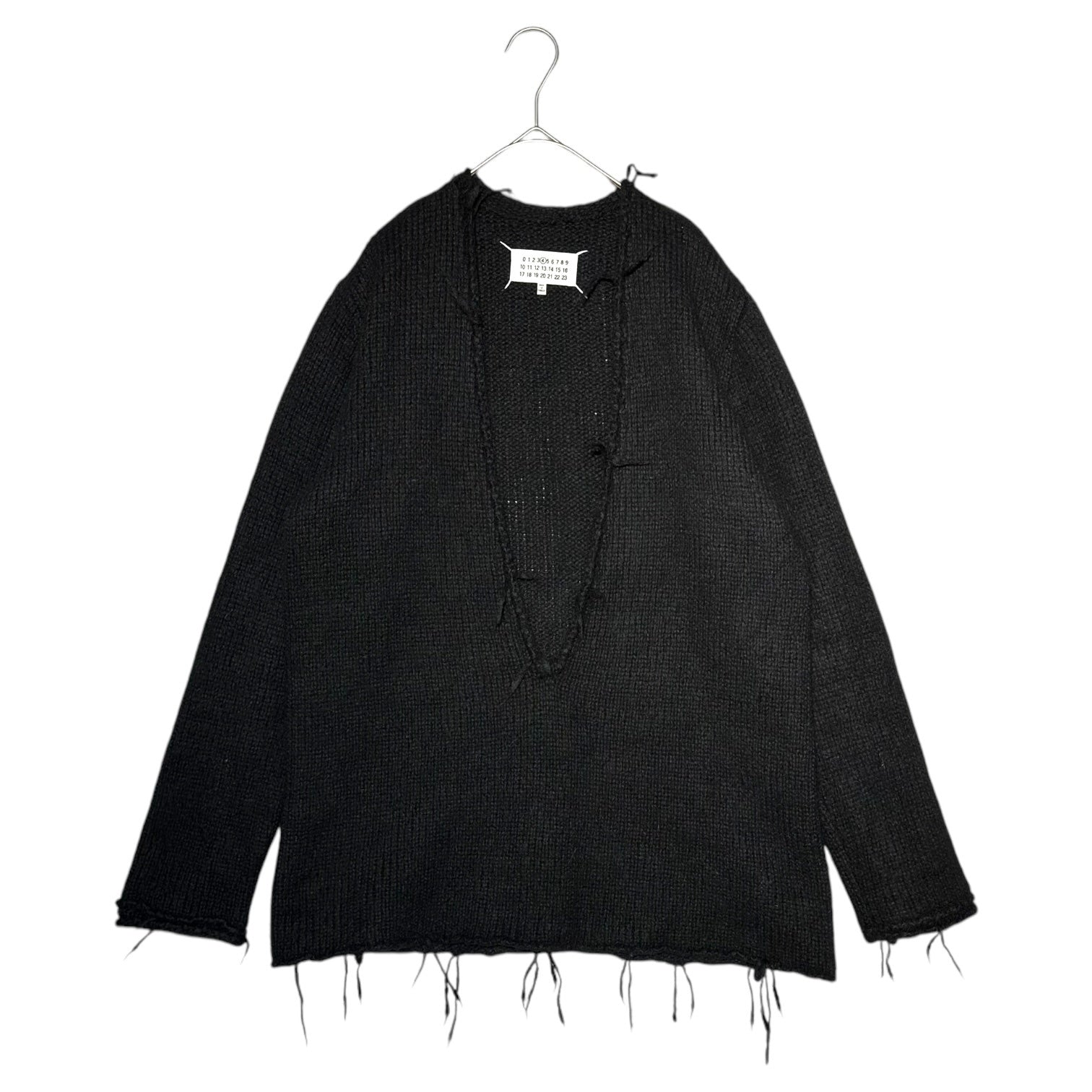 MAISON MARGIELA(メゾンマルジェラ) 16AW ①Valouse Alpaca Blend Fringe Pullover Knit ヴァルーズ アルパカ混 フリンジ プルオーバー ニット 深Vネック 厚手 S31GP0069 M ブラック メンズ着用可能