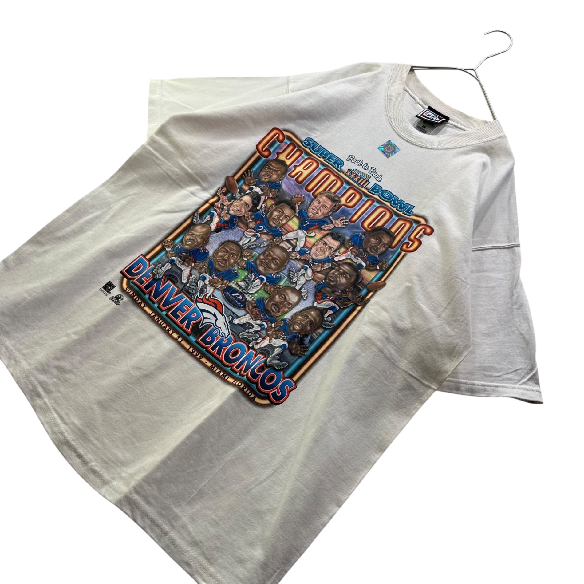 VINTAGE(ヴィンテージ) 1999 SUPER BOWL T-SHIRT 99年 スーパーボール Tシャツ L ホワイト×マルチカラー NFL