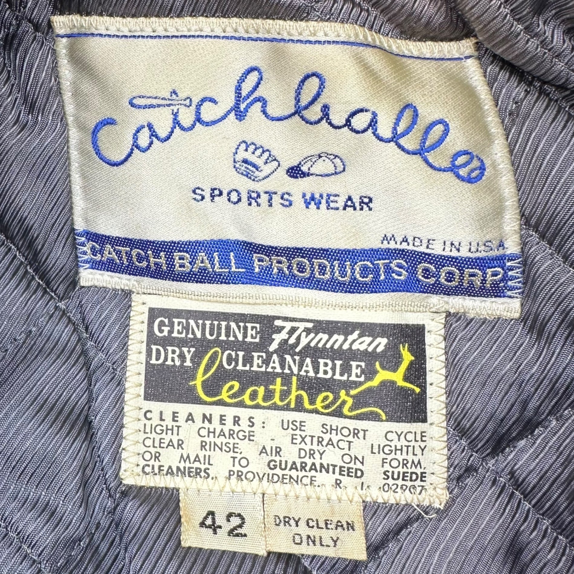 CATCH BALL(キャッチボール) 80's USA made Stadium Jacket スタジアム ジャケット 42(L程度) ネイビー×ベージュ 80年代 ヴィンテージ 古着 スタジャン ブルゾン レザー袖 ウール USA製
