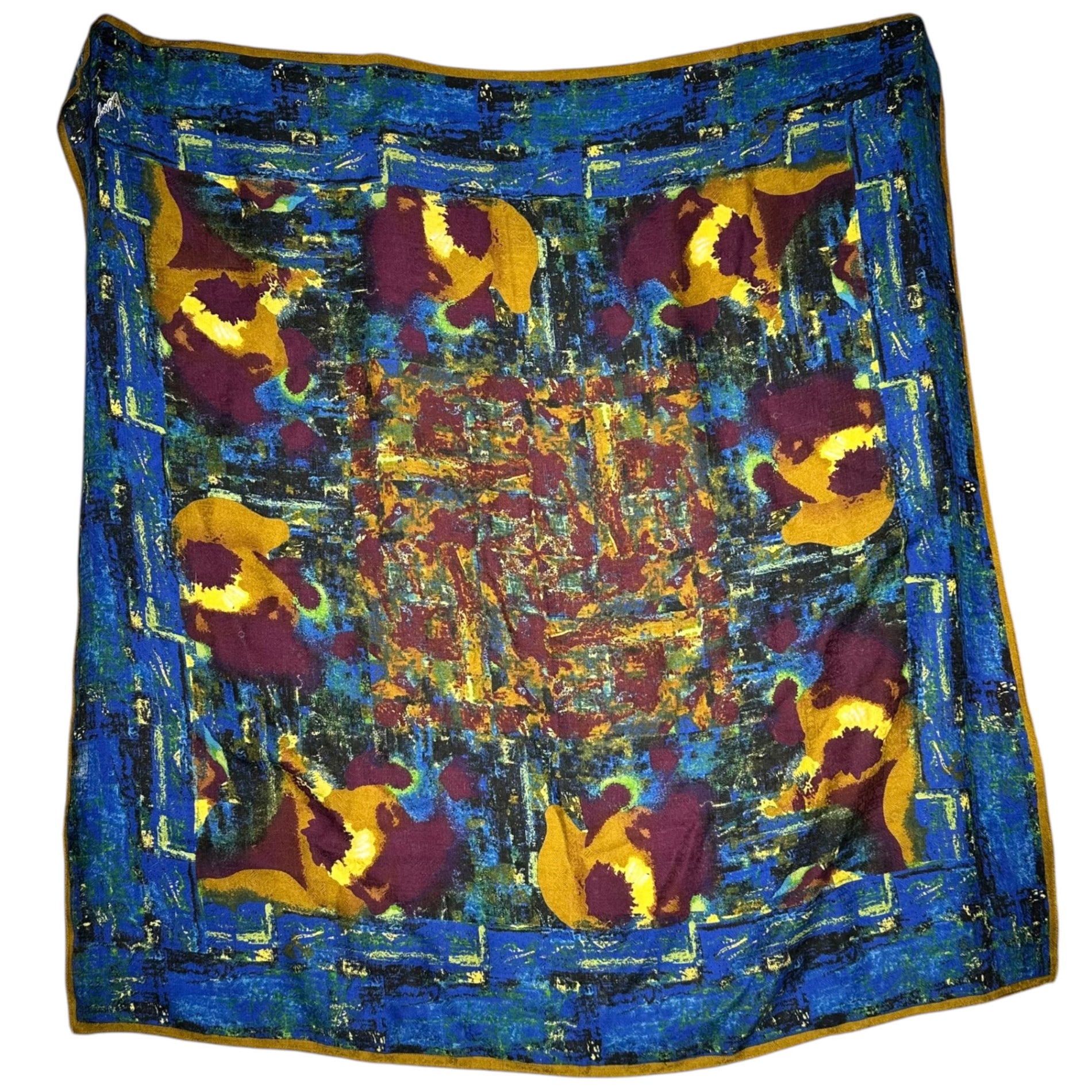 KENZO(ケンゾー) 90's Oil Painting Art Graphic Stole 油絵 アート グラフィック ウール シルク ストール ブルー 大判 スカーフ