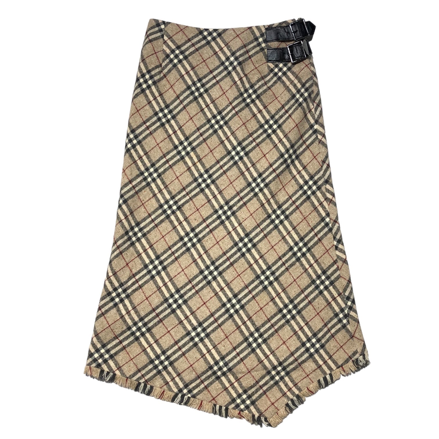 BURBERRY LONDON(バーバリーロンドン) Nova Check Angora Cashmere Blend Leather Belt Long Skirt ノヴァチェック アンゴラ カシミヤ ブレンド レザー ベルト ロング スカート FX058-074 36(S程度) ベージュ