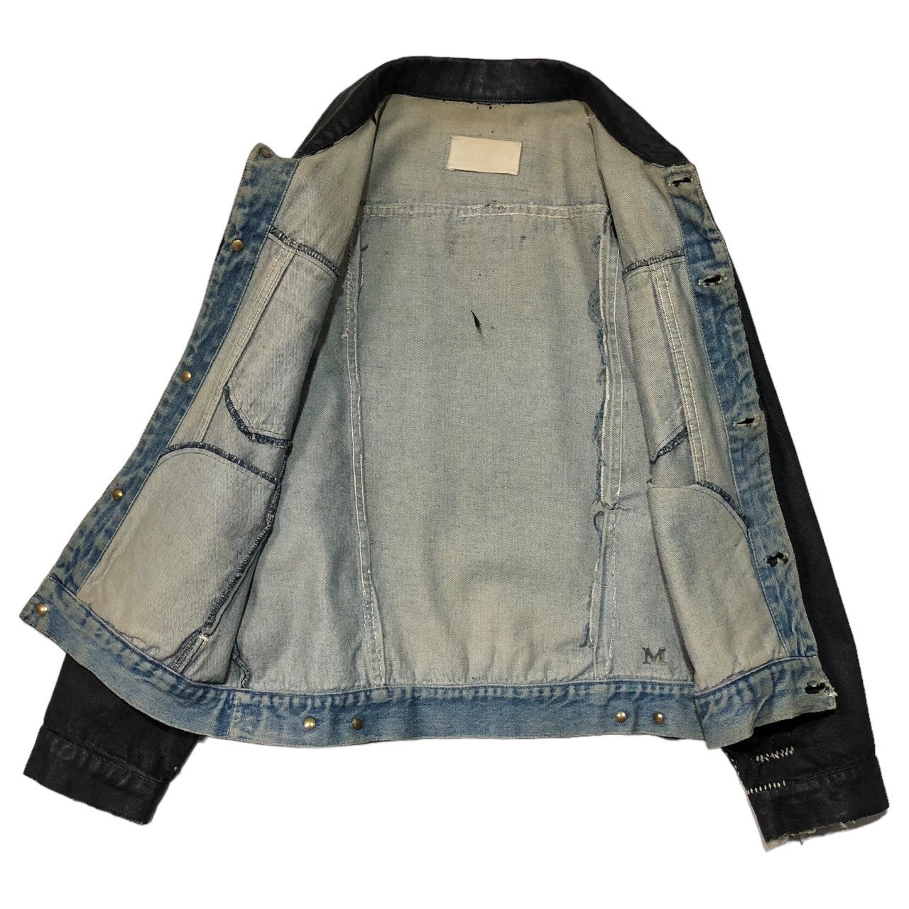 Maison Martin Margiela(メゾン マルタンマルジェラ) 90's Artisanal Bianchetto denim jacket アーティザナル ペンキ 加工 デニム ジャケット ワイルドステッチ ビアンケット M ブラック 白タグ 90年代 オーバーサイズ メンズサイズ
