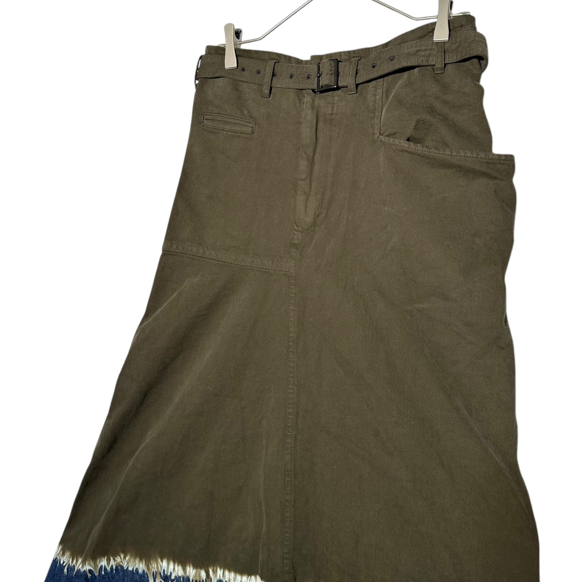 Y's(ワイズ) 20AW Hem denim switching belted long skirt 裾 デニム 切替 ベルテッド ロング スカート YM-S01-027 2(M) カーキ×インディゴ