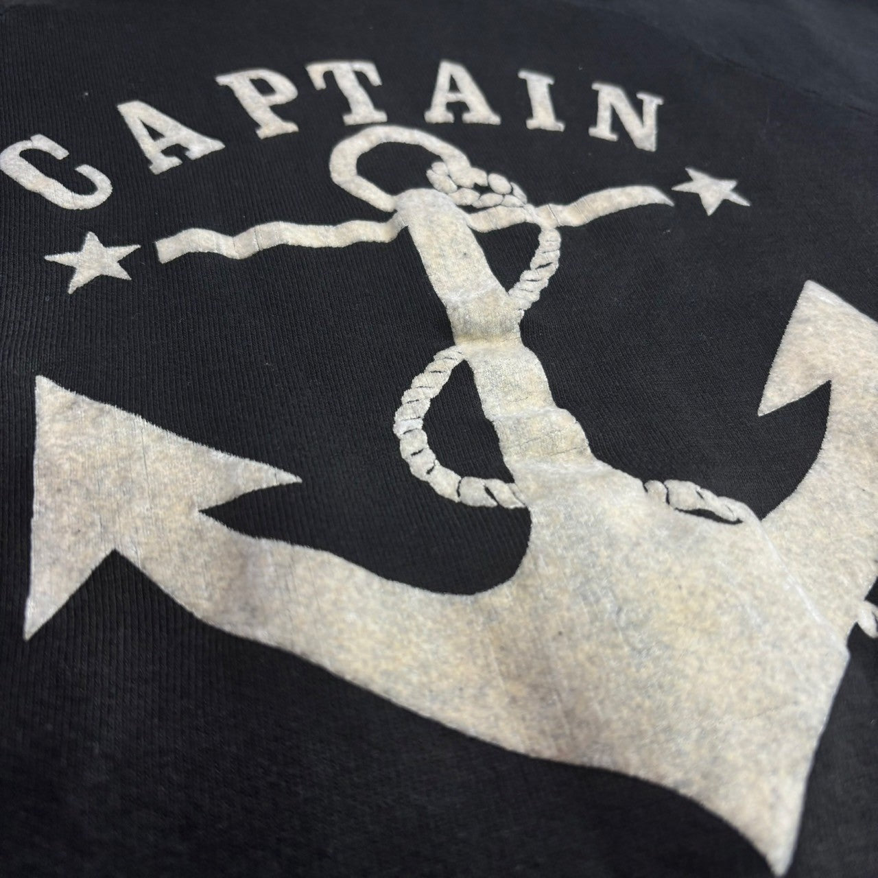VINTAGE(ヴィンテージ) 60's "CAPTAIN" フロッキー スウェット ラグラン スウェット flocked sweat raglan sweat 表記無し(SM程度) ブラック 60年代 墨黒 古着