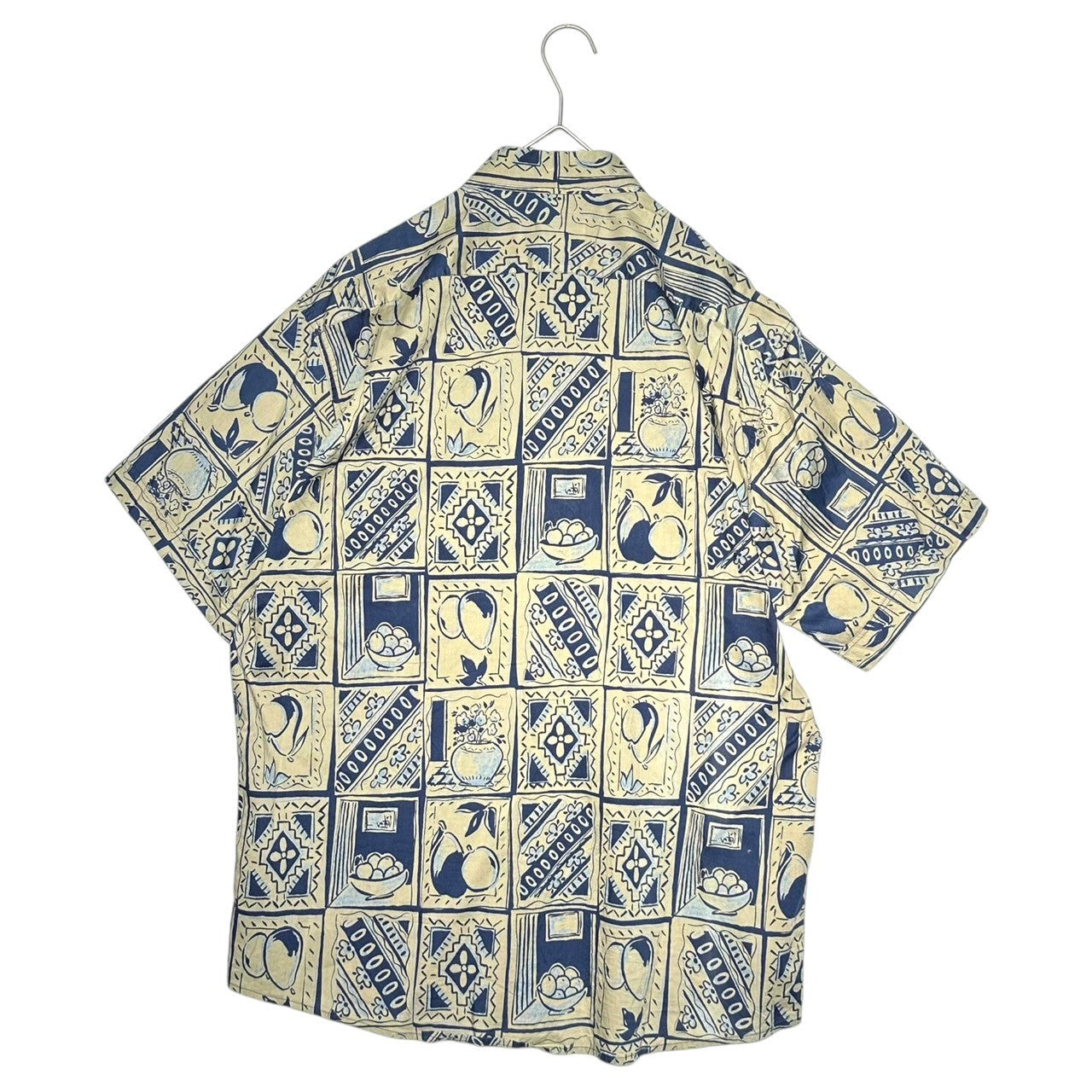 YVES SAINT LAURENT(イヴサンローラン) 90's all-over pattern S/S shirt 総柄 半袖 シャツ 4 ベージュ×ブルー