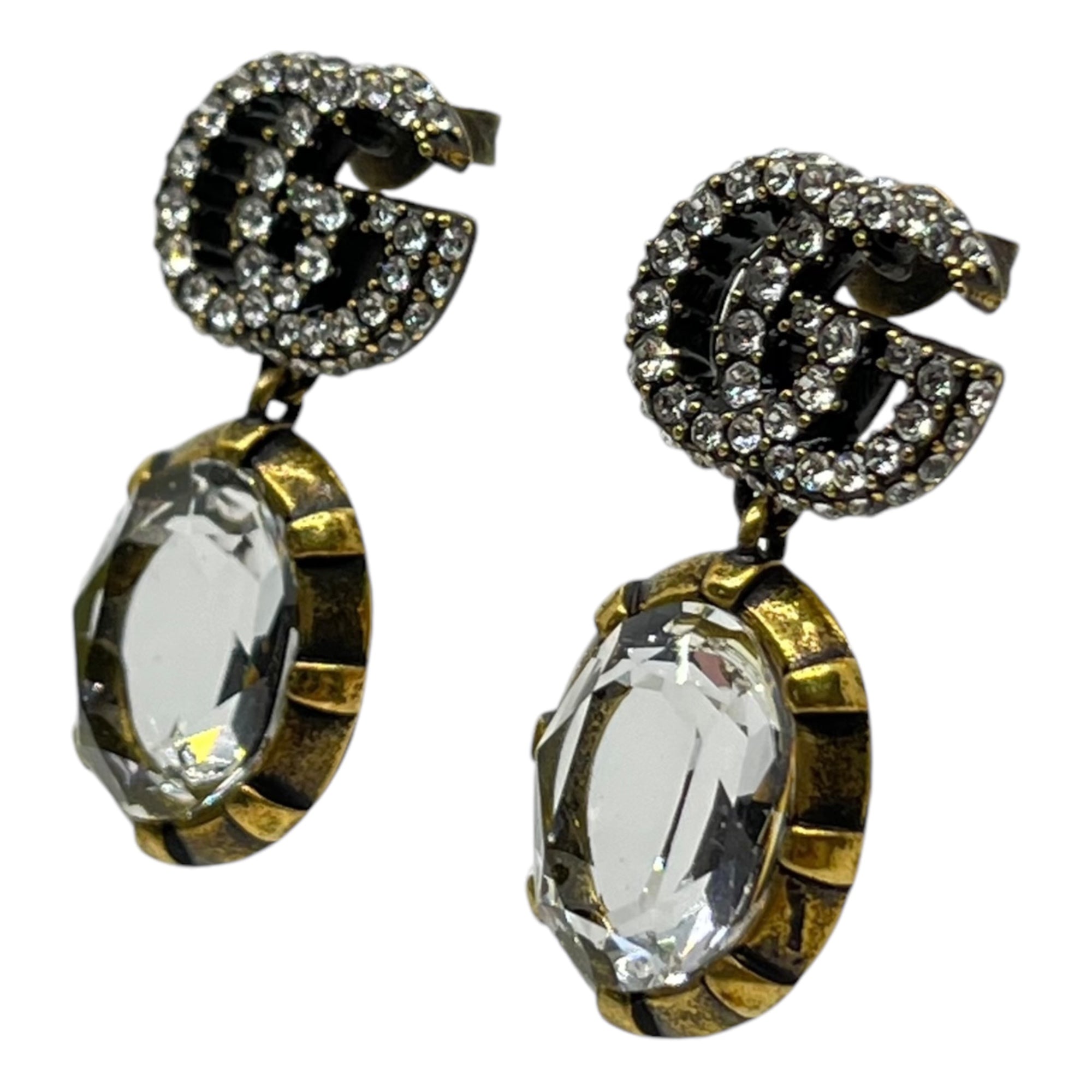 GUCCI(グッチ) Double G crystal gold earrings ダブルG クリスタル ゴールド ピアス ゴールド インターロッキング