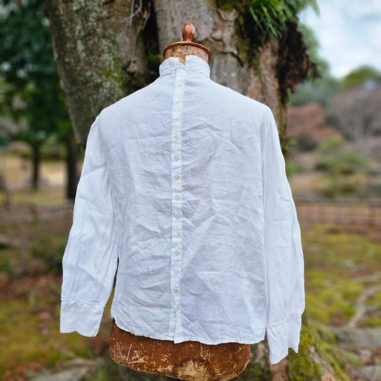 Euro vintage(ヨーロッパヴィンテージ) 30's~ Beams_standcollar lace blouse スタンドカラーレース付きブラウス 表記無し(M程度) ホワイト