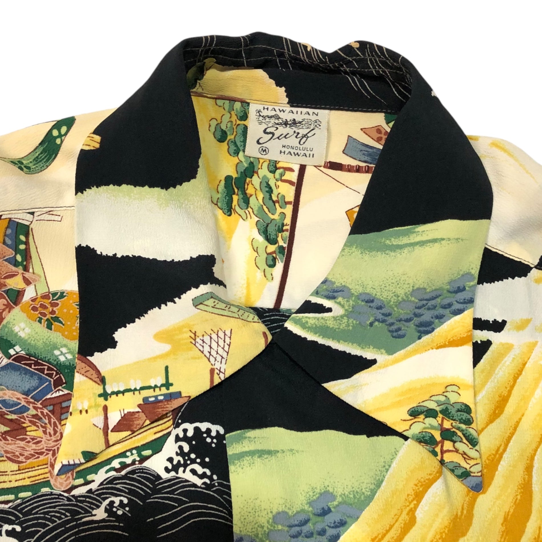 SUN SURF(サンサーフ東洋) ALOHA SACRED TREASURE SHIP 宝船 レーヨン アロハシャツ SS34175 M ブラック×イエロー 半袖