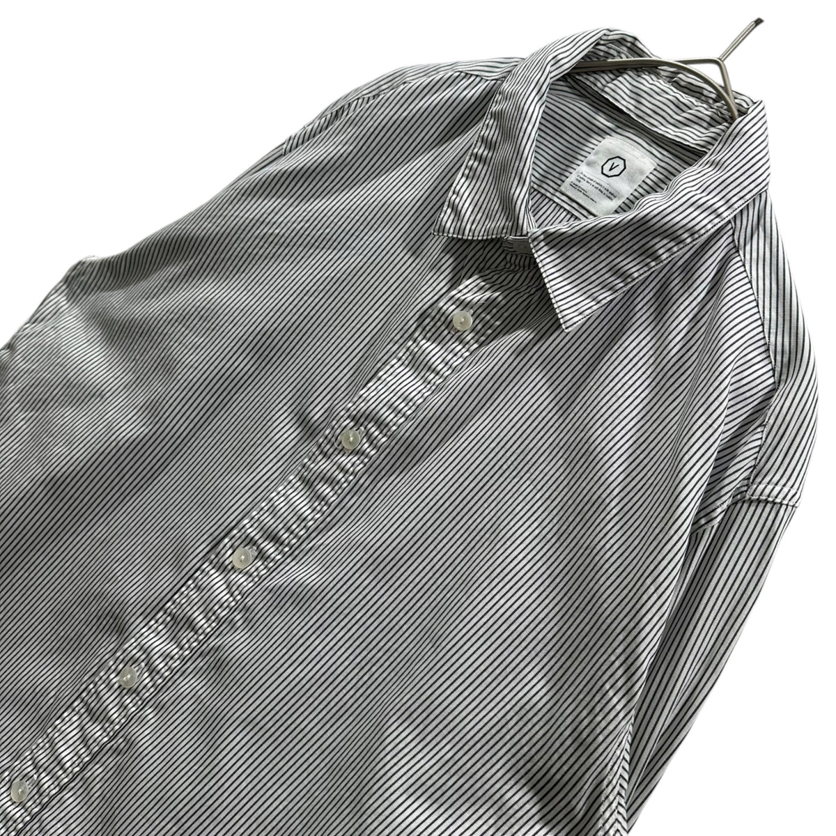 VISVIM(ビズビム/ヴィズヴィム) Detachable-Collar Stripe Shirt 襟 取り外し ストライプ シャツ S ホワイト×グレー