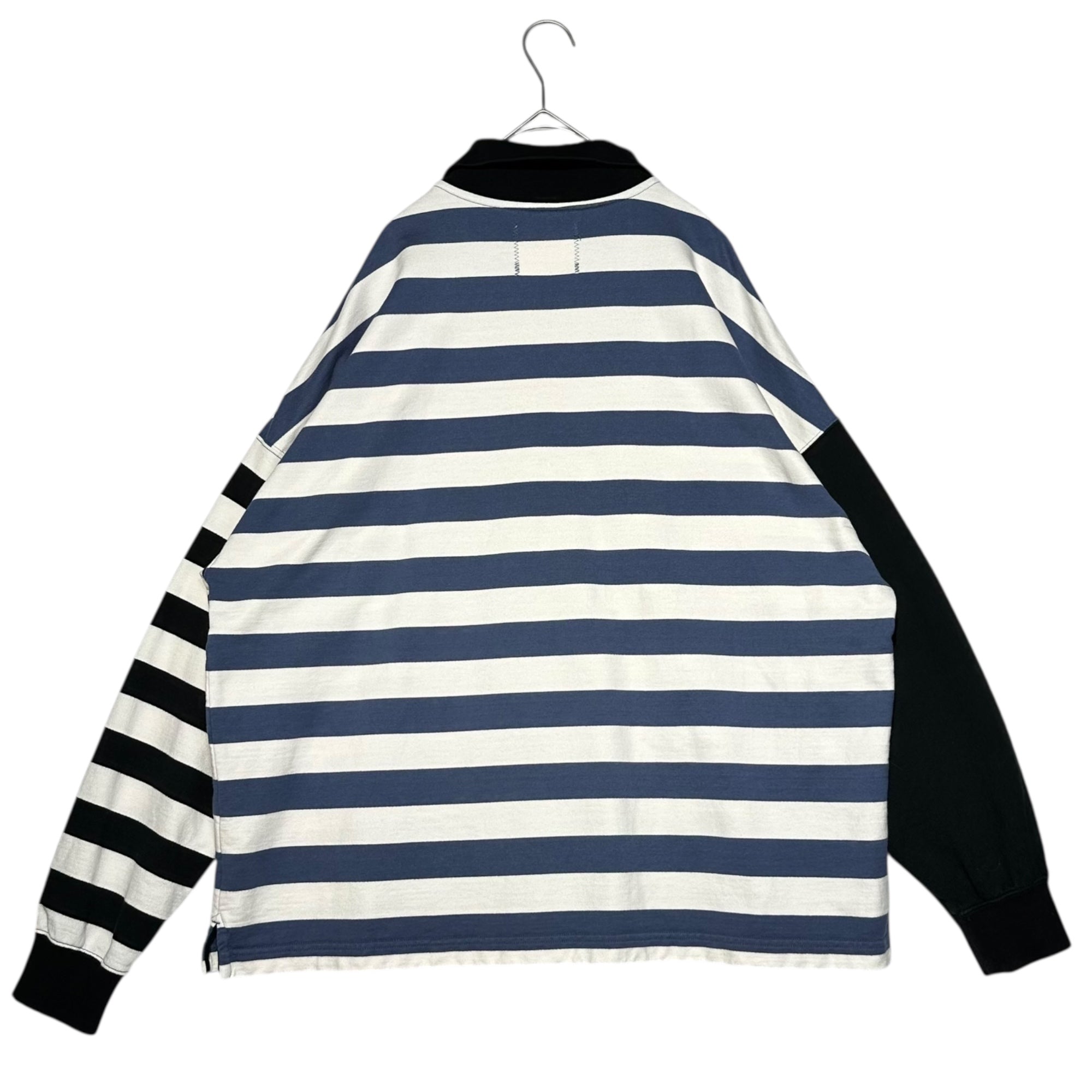 SAINT MICHAEL(セントマイケル) 24SS SA RUGGER SH BORDER BLUE ボーダー ハーフジップ 長袖 ポロ シャツ SM-YS8-0000-C41 L ホワイト×ネイビー×ブラック ラガー ロゴ刺繍 カットソー