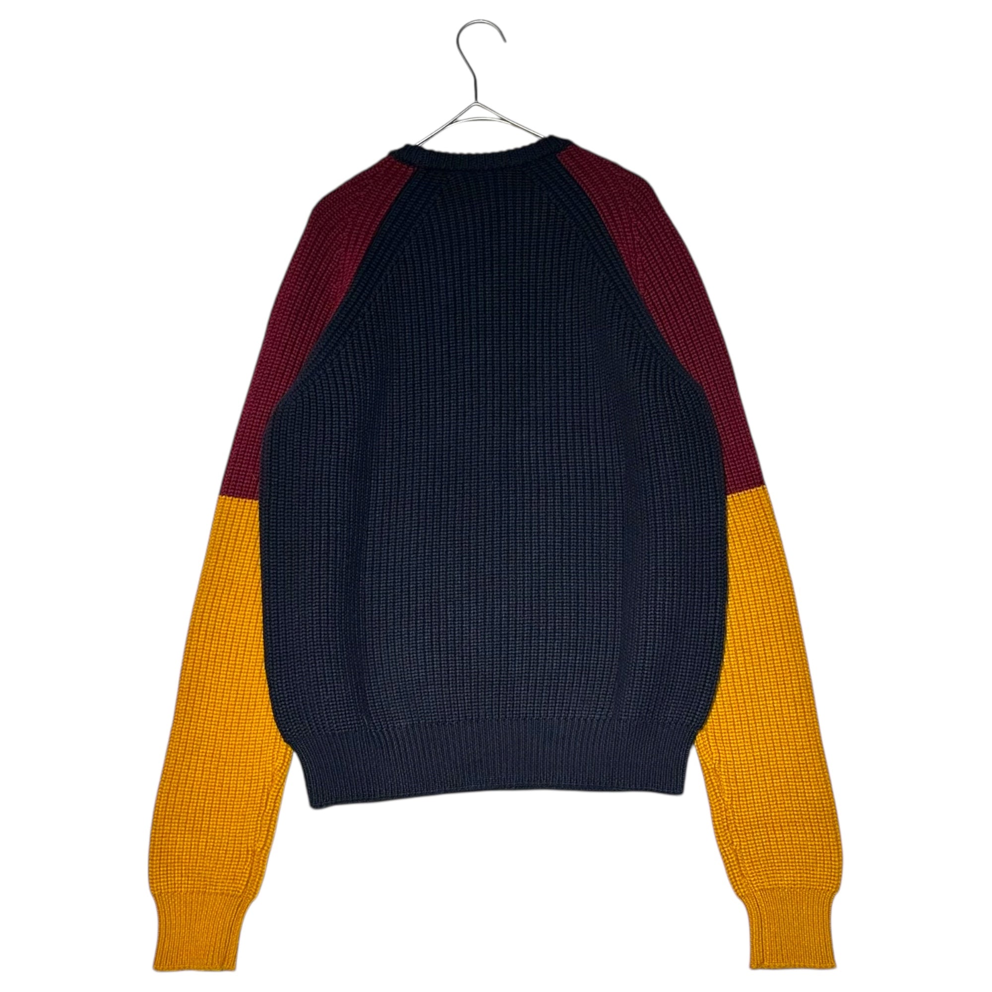 DSQUARED2(ディースクエアード) 18AW Mid-gauge 3-color crew neck knit ミドルゲージ 3カラー クルーネック ニット S71HA0845 S ネイビー×ボルドー×イエロー