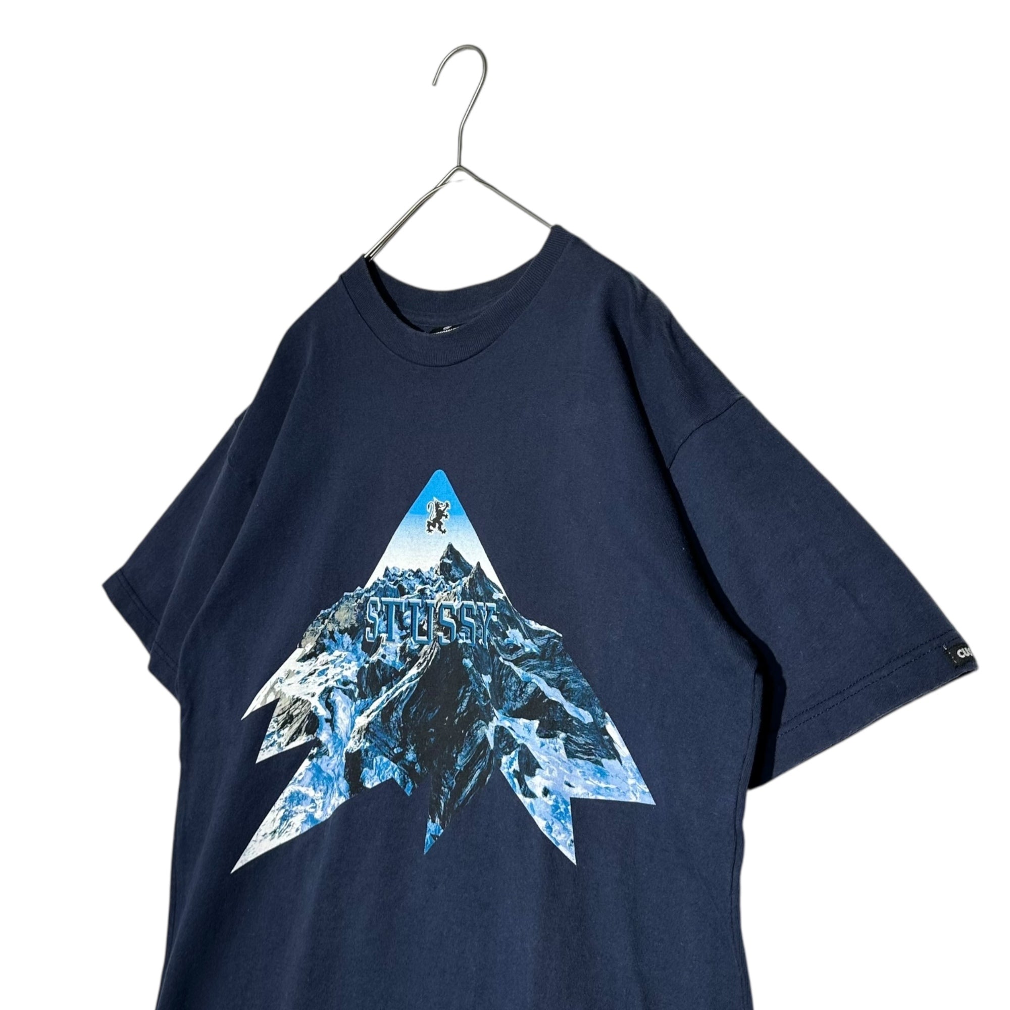 STUSSY(ステューシー) 00's USA made CUSTOMADE Mountain Print Logo Crew Neck T-Shirt カスタムメイド 山岳 プリント ロゴ クルーネック Tシャツ 表記無(M程度) ネイビー×ブルー USA製