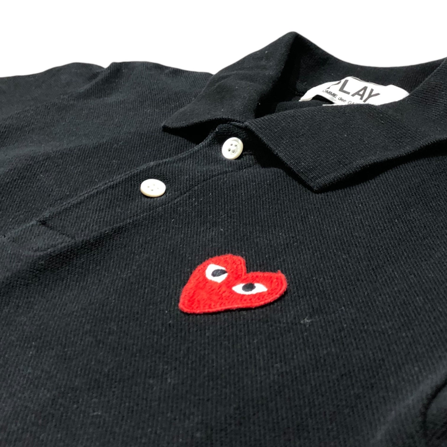 PLAY COMME des GARCONS(プレイコムデギャルソン) heart patch polo shirt ハートワッペン ポロシャツ AZ-T005 L ブラック×レッド AD2017/2