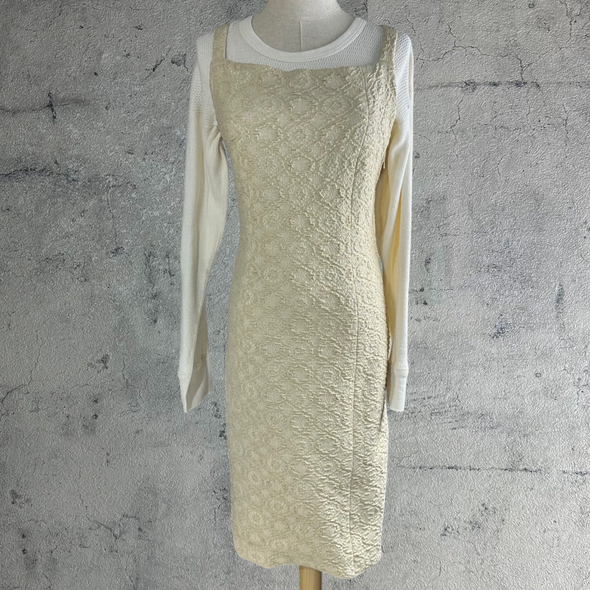 Euro Vintage(ヨーロッパヴィンテージ) Pivoine_70's~ cotton jacquard suspender dress/コットンジャガードサスペンダーワンピース 42(Mサイズ程度) ベージュ