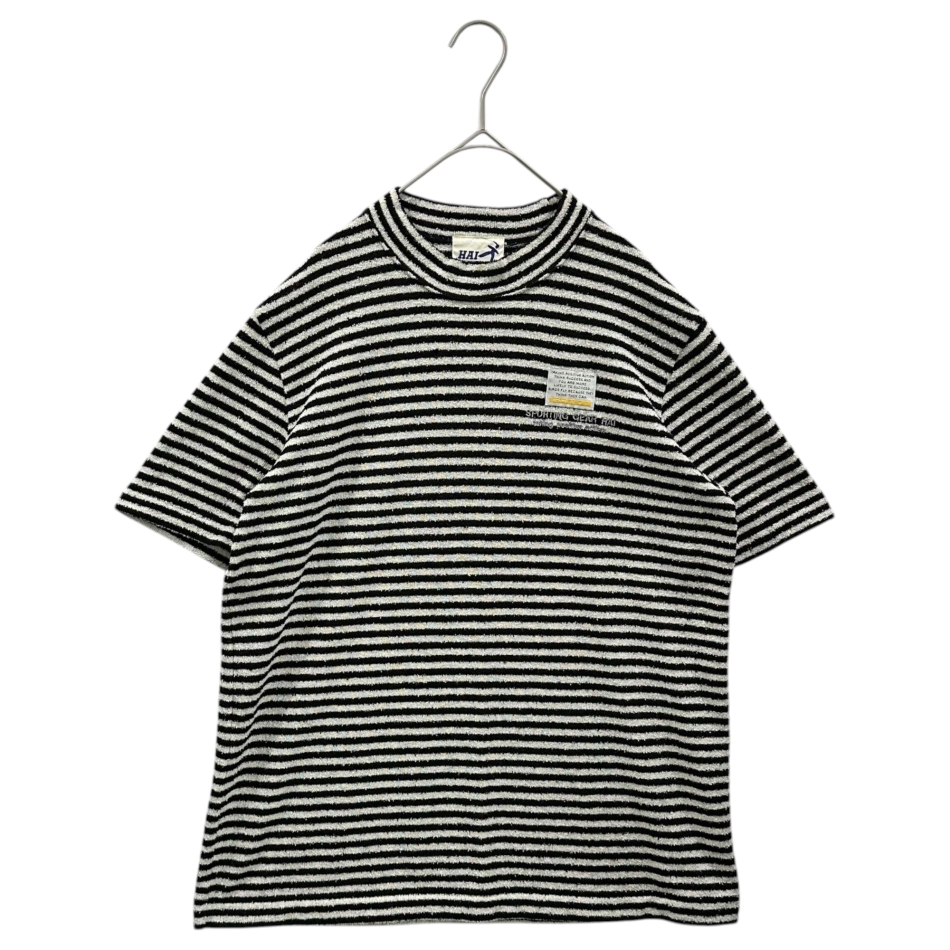 HAI SPORTING GEAR ISSEY MIYAKE(ハイスポルティングギア イッセイミヤケ) 80's~90's Logo Pile Border S/S T-shirt ロゴ刺繍 パイル地 ボーダー 半袖 Tシャツ M ブラック×ホワイト 80年代~90年代