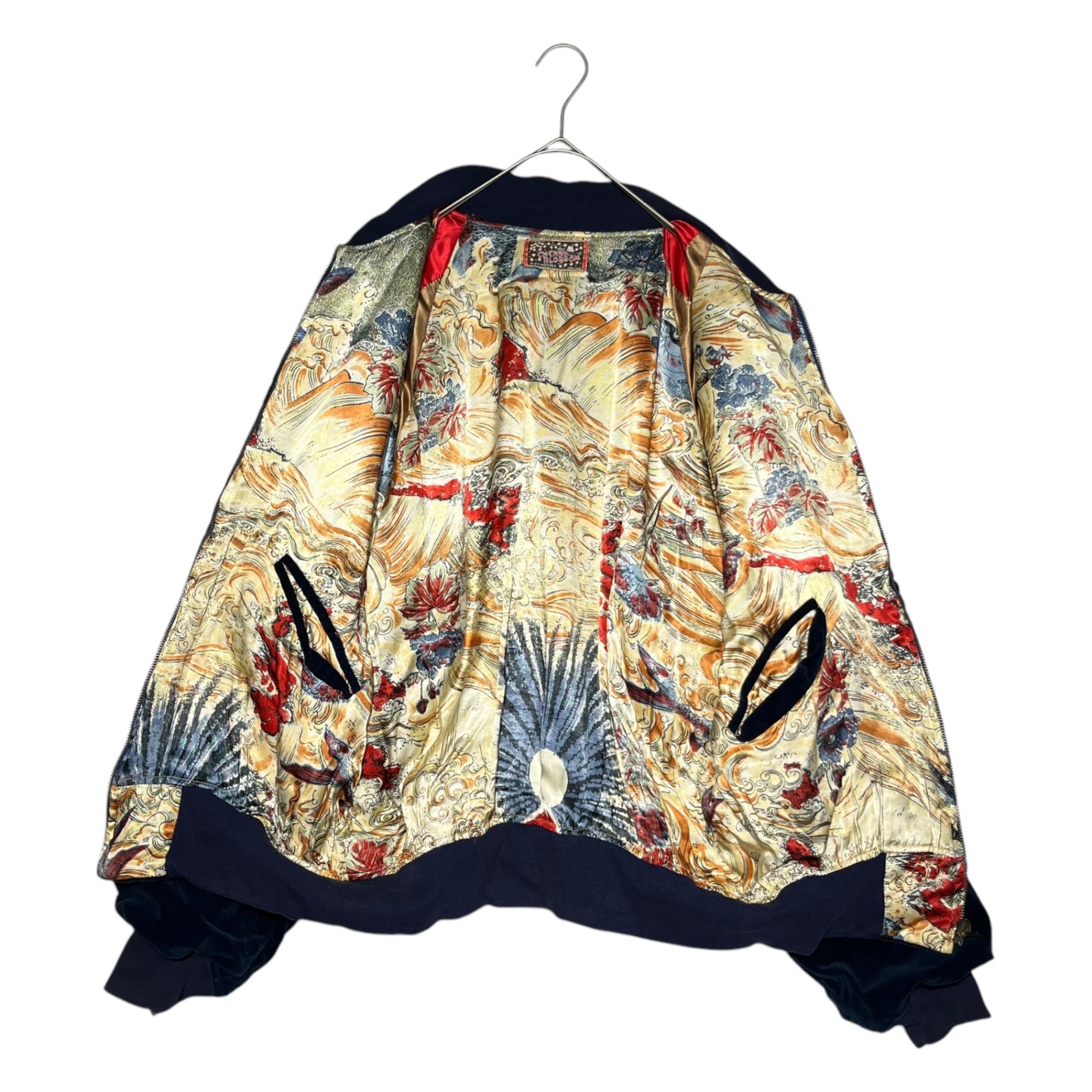 HOLLYWOOD RANCH MARKET(ハリウッドランチマーケット) Cherry Blossom Reversible Velor Blouson チェリーブロッサム リバーシブル ベロア ブルゾン L程度 ネイビー×オレンジ