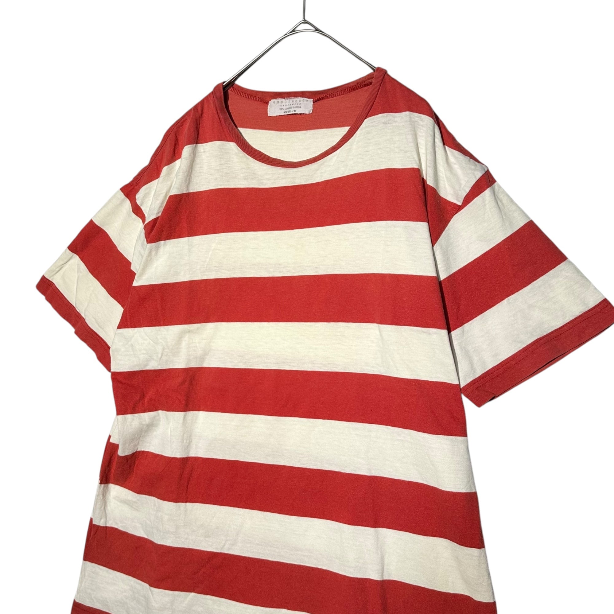 GOODENOUGH(グッドイナフ) 90's striped crew neck T-shirt 90年代 ボーダー クルーネック Tシャツ M ホワイト×ピンク