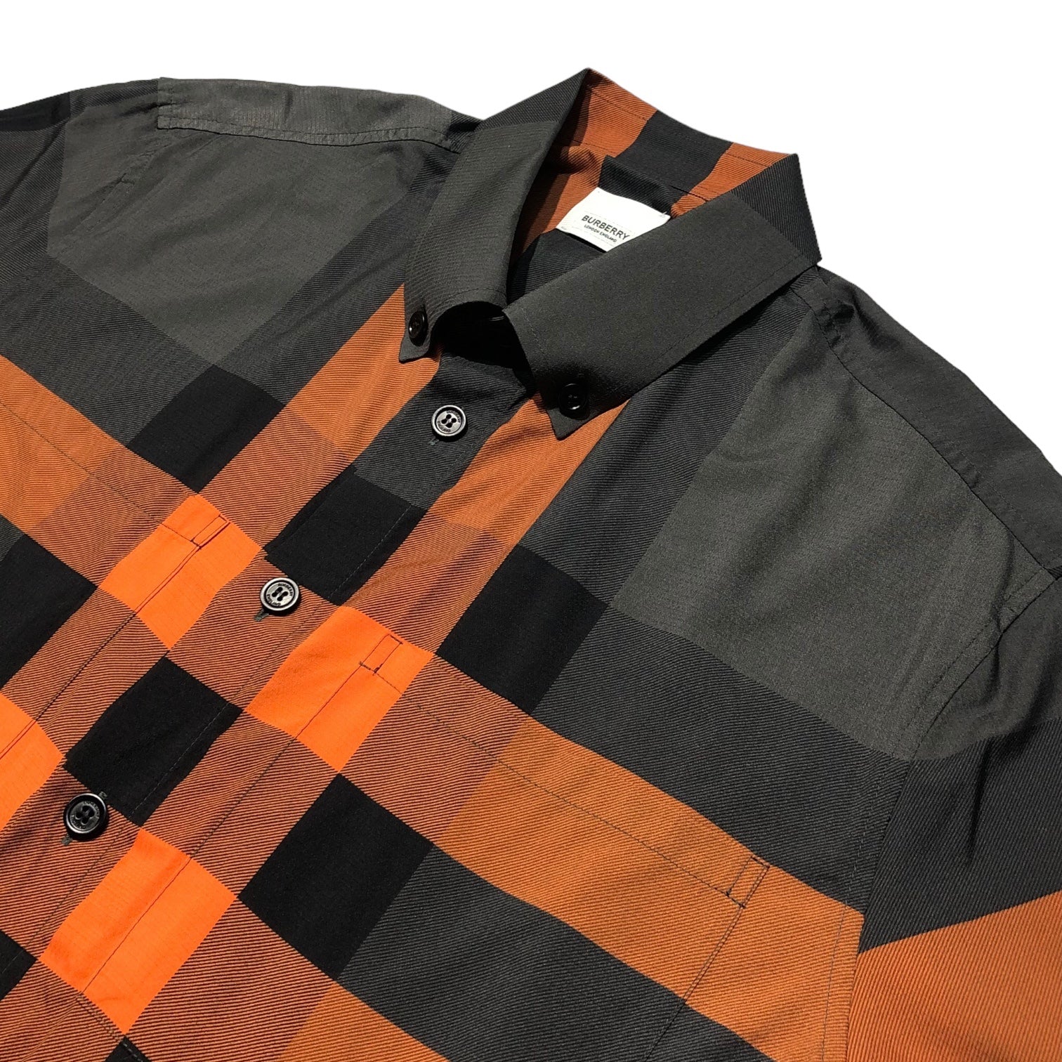 BURBERRY(バーバリー) check-print short-sleeve shirt チェックプリント 半袖 シャツ 8041532/71E M グレー×オレンジ