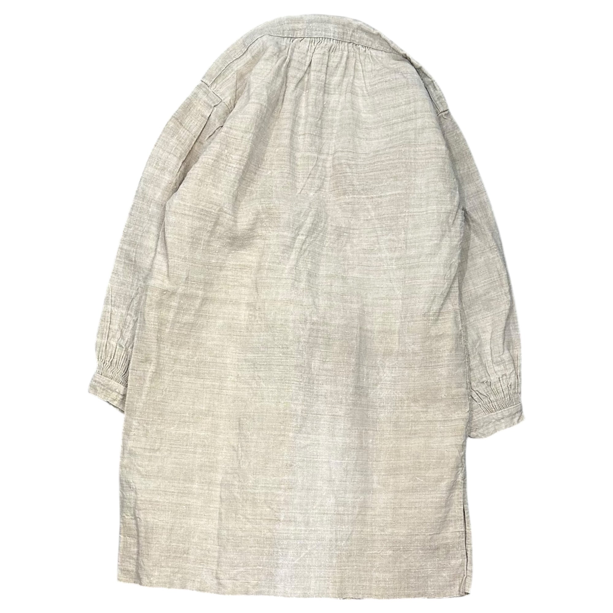 Euro antique(ヨーロッパアンティーク) 1900's~ thick linen granpashirt handwork 「JD」name ネーム刺繡入り厚手リネンのグランパシャツ 当時日常着 エクリュ