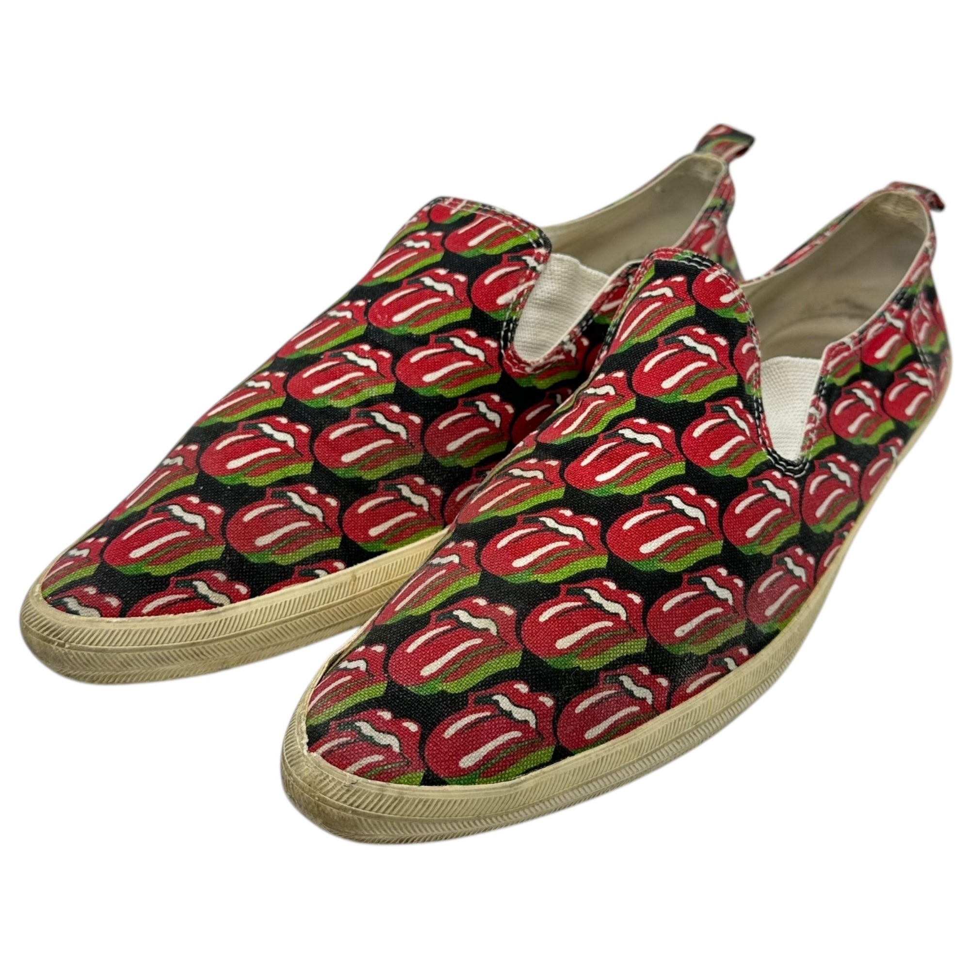 COMME des GARCONS HOMME PLUS(コムデギャルソンオムプリュス) 06SS Rolling Stones Lips & Tongue Print Slip-Ons ローリング ストーンズ リップ&タン ドット プリント スリッポン JQ20A1 27.0cm アイボリー×レッド スニーカー コラボ