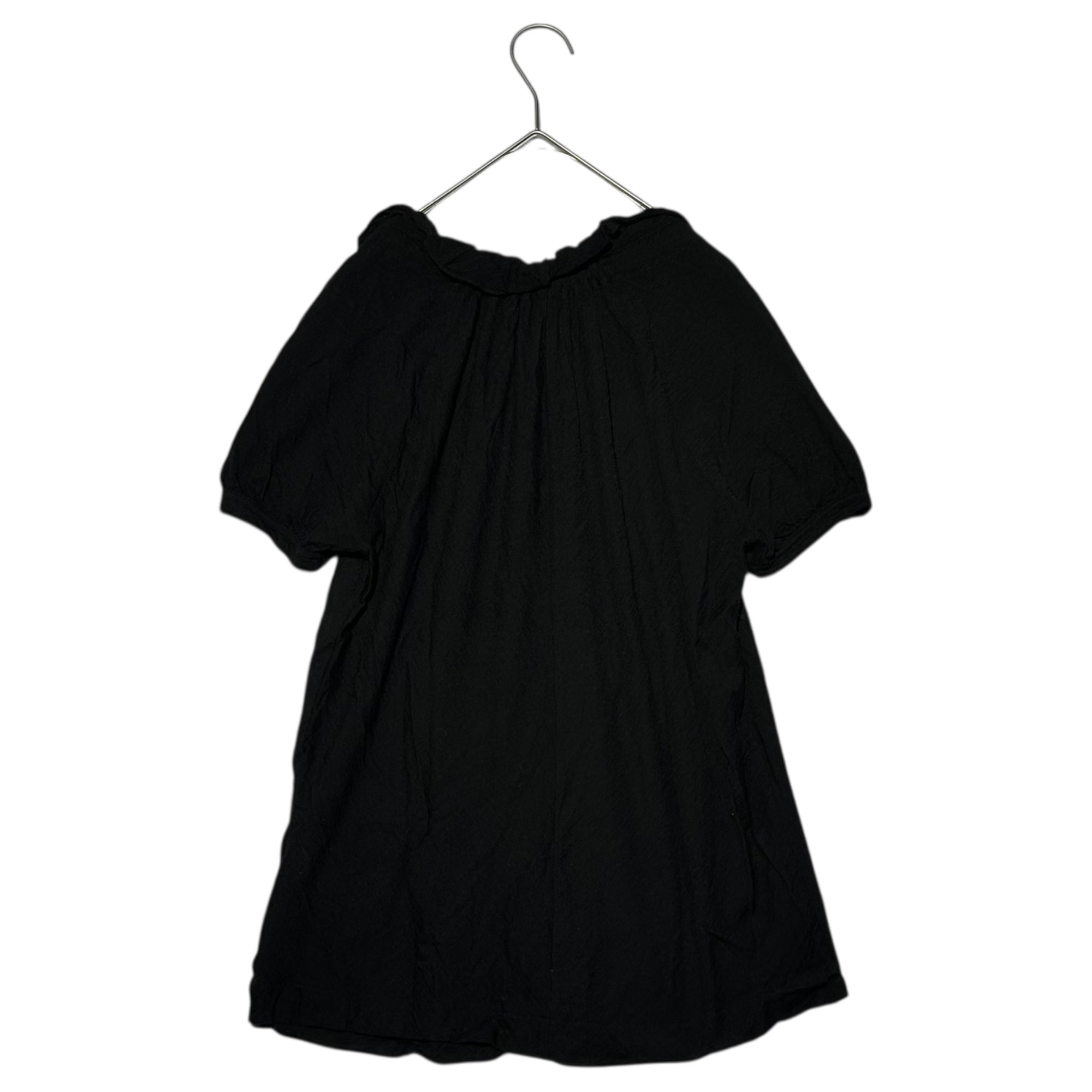 COMME des GARCONS JUNYA WATANABE(コムデギャルソンジュンヤワタナベ) 03SS Front Ribbon Gathered Neck Short-Sleeve Wool Knit Top フロントリボン ギャザー ネック 半袖 ウール カットソー JI-T036 FREE ブラック AD2002