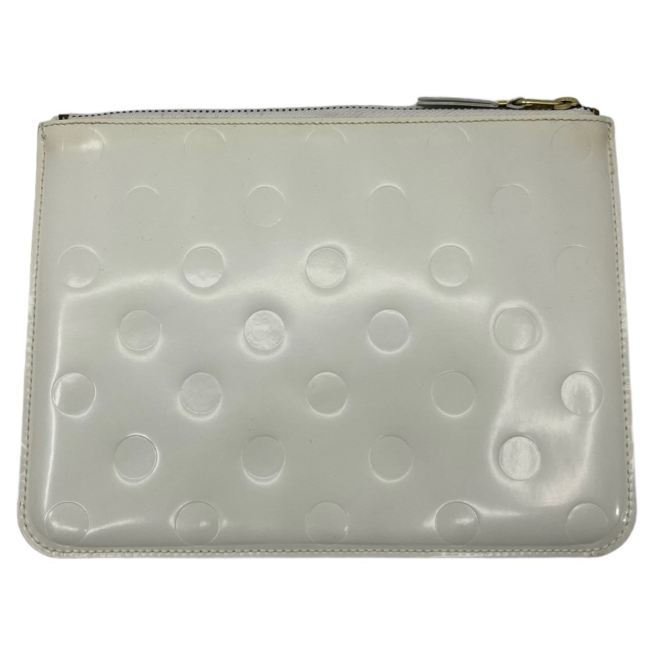 COMME des GARCONS(コムデギャルソン) テキストロゴ同色ドットポーチ オフホワイト 内側ハガレあり