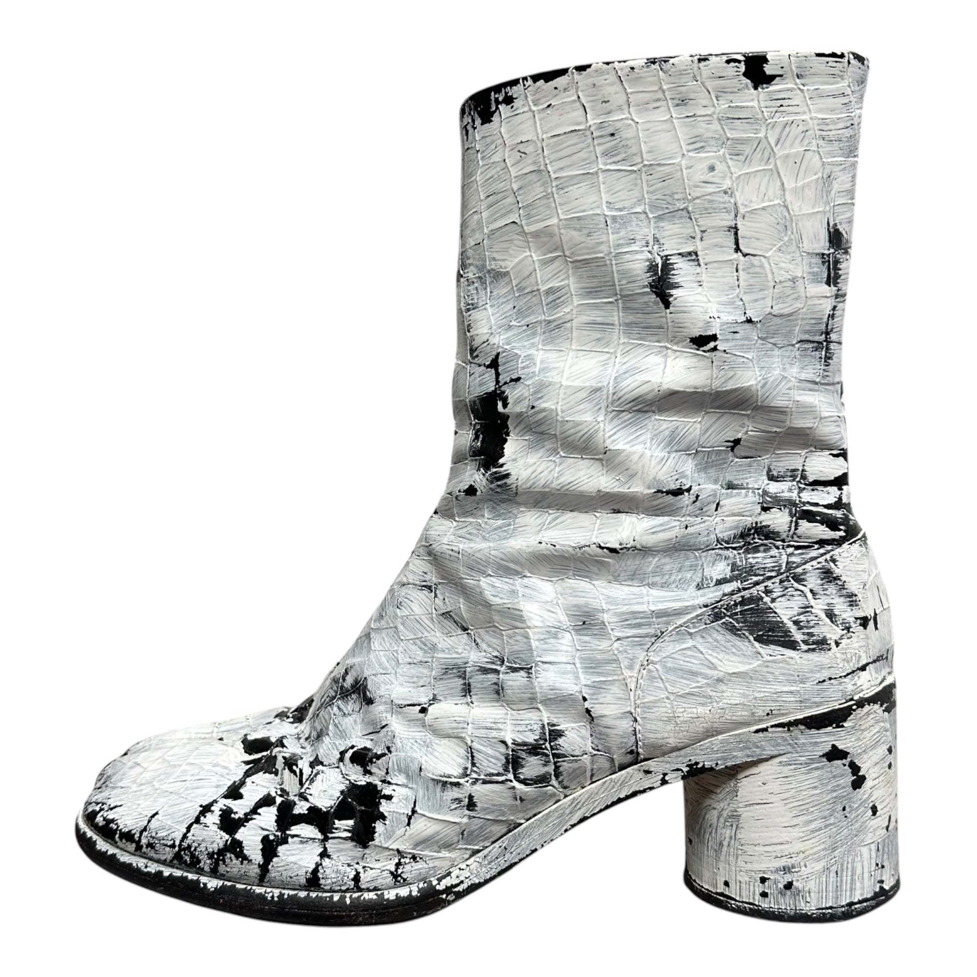 MAISON MARGIELA(メゾンマルジェラ) 21AW TABI BOOTS - Crocodile Embossed Leather Bianquet 足袋 ブーツ クロコ 型押し レザー ペンキ S57WU0132 43(27.5cm程度) ホワイト×ブラック