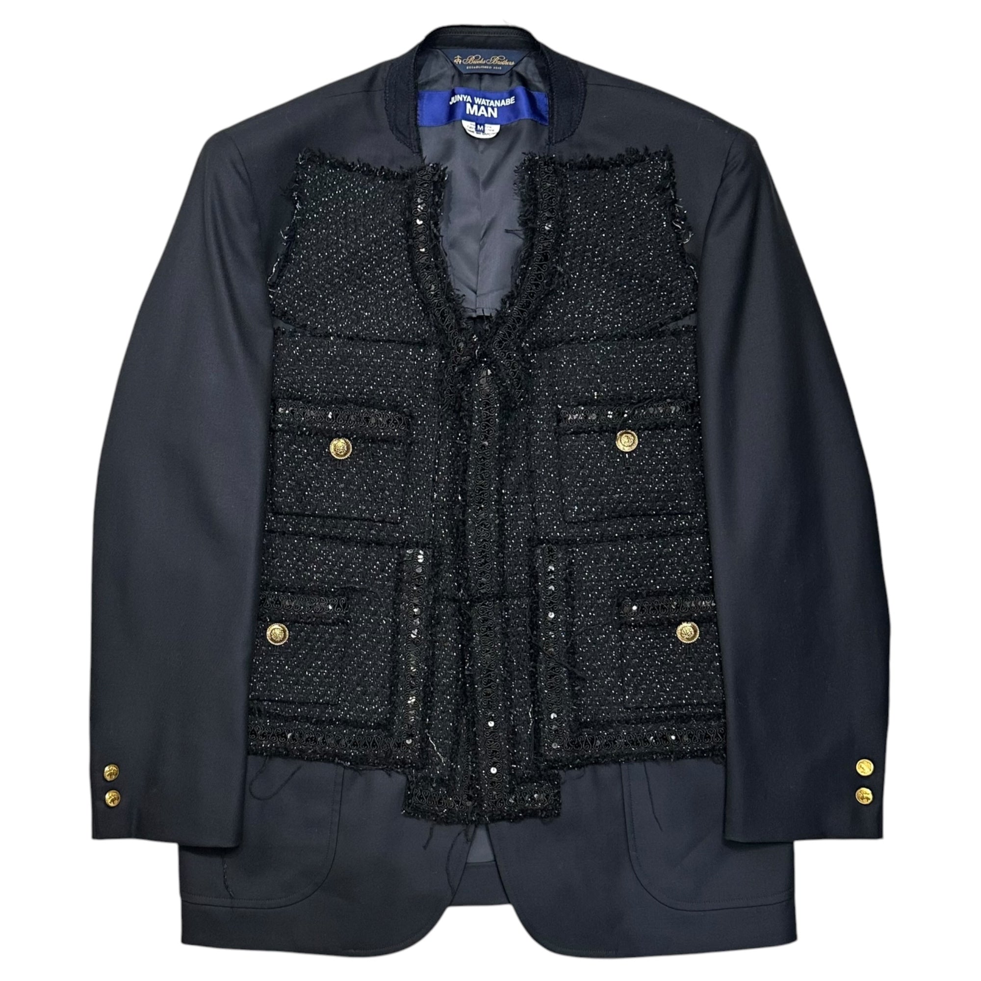 JUNYA WATANABE MAN×BROOKS BROTHERS(ジュンヤワタナベマン×ブルックスブラザーズ) 2024SS Redesigned Tweed Navy Blazer 再構築 ツイード 紺 ブレザー WM-J022 M ネイビー AD2023 紺ブレ ノーカラー ジャケット