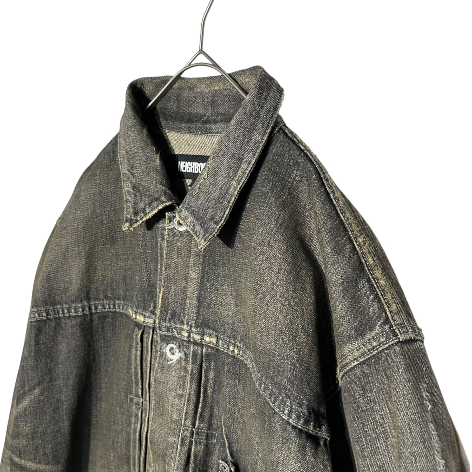 NEIGHBORHOOD(ネイバーフッド) 24AW SAVAGE DENIM TYPE-1 JACKET サベージ デニム タイプ1 ジャケット ダメージ加工 242XBNH-JKM01 L ブラック 完売商品