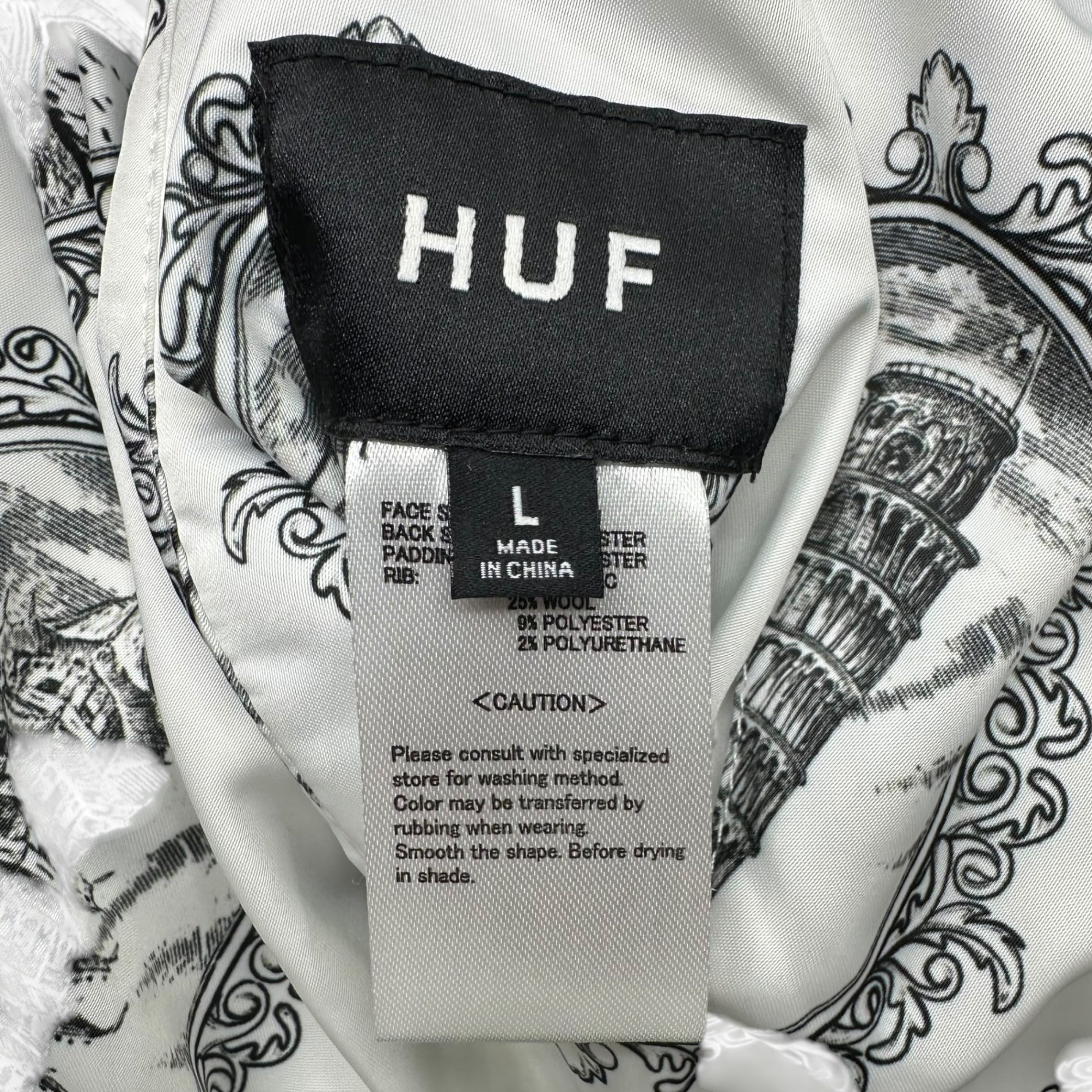HUF(ハフ) Reversible padded quilted jacket リバーシブル 中綿 キルティング ジャケット L カーキ×ホワイト
