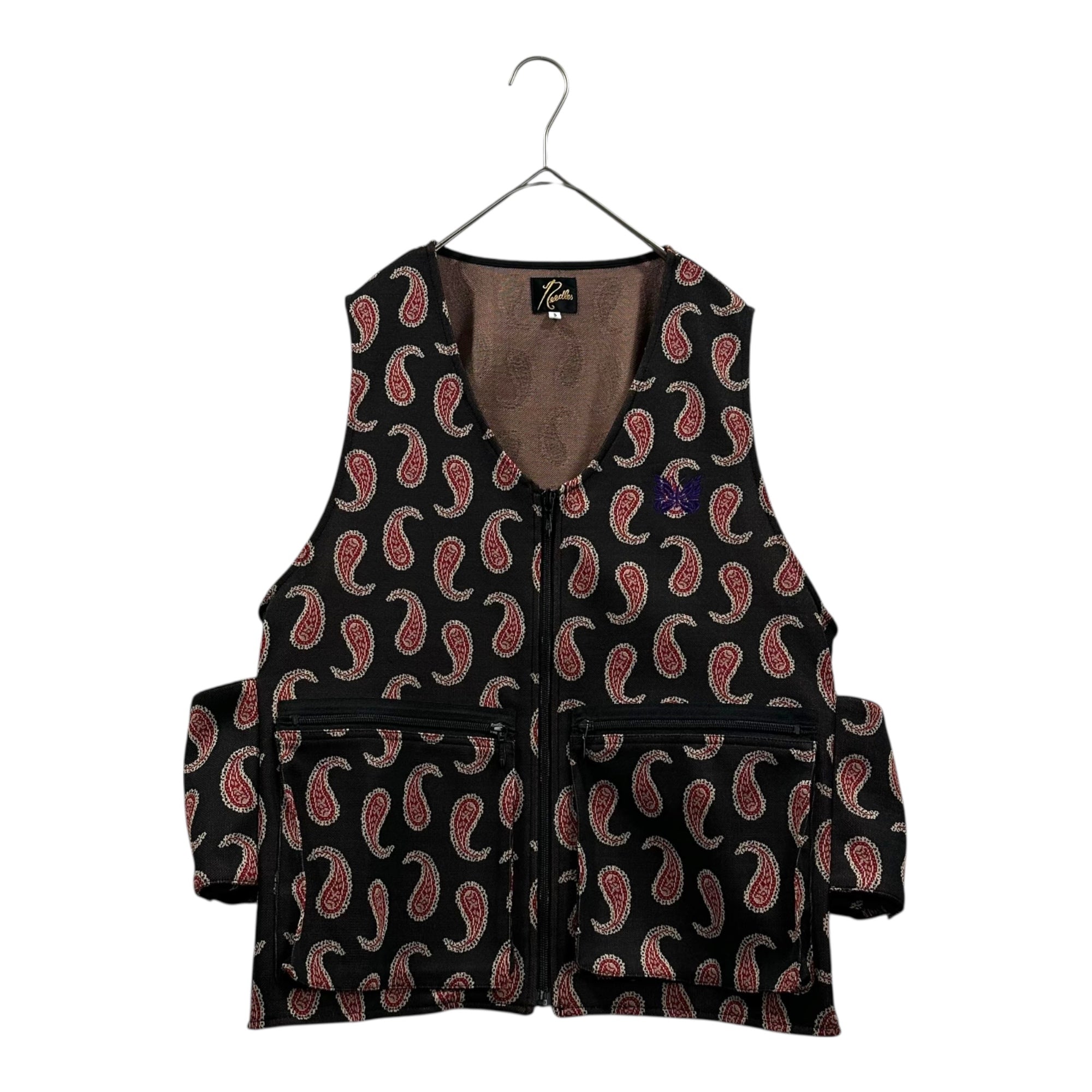 NEEDLES(ニードルズ) 19AW Paisley Radio Vest Poly Jacquard ペイズリー柄 ラジオベスト ポリジャカード QV1513 S ブラック×レッド