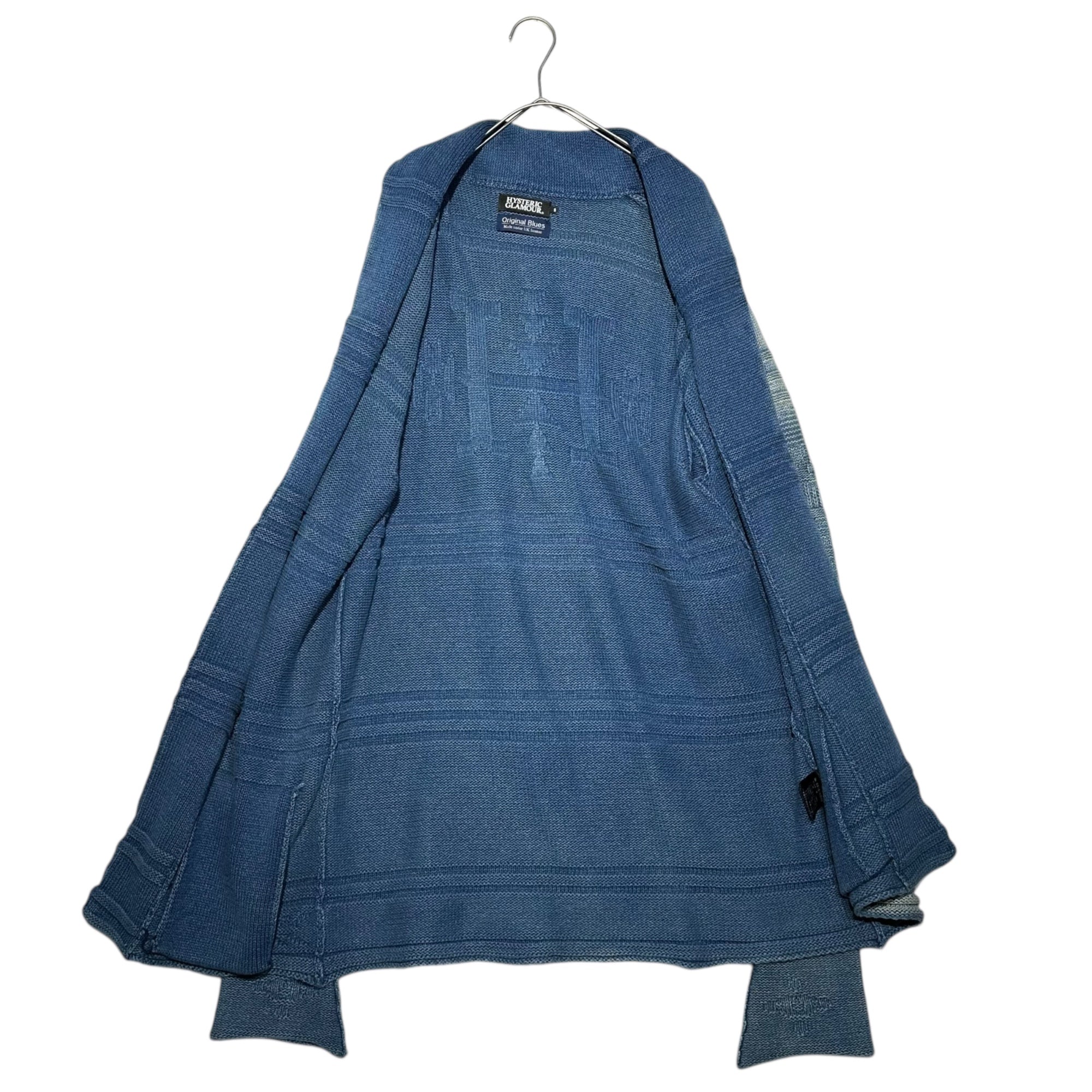 HYSTERIC GLAMOUR×Original Blues(ヒステリックグラマー×オリジナルブルース) 18SS Shawl collar indigo knit cardigan with conchos ショールカラー インディゴ コンチョ付き ニット カーディガン 02181ND02 S インディゴ USED加工