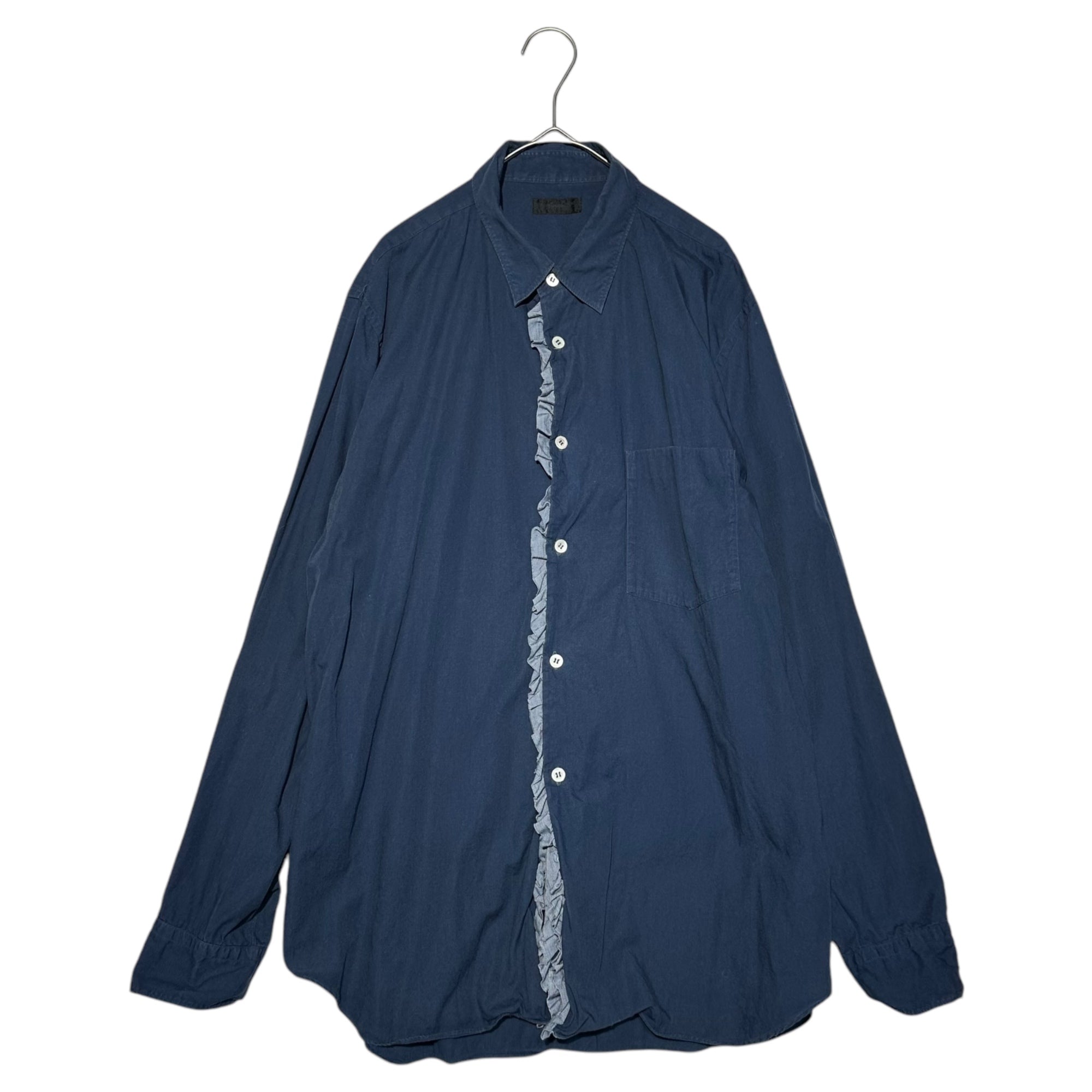COMME des GARCONS HOMME PLUS(コムデギャルソンオムプリュス) 99SS vintage center ruffle long sleeve shirt ヴィンテージ センター フリル 長袖シャツ PB-100080 表記無し ネイビー AD1998 フリル期 稀少品