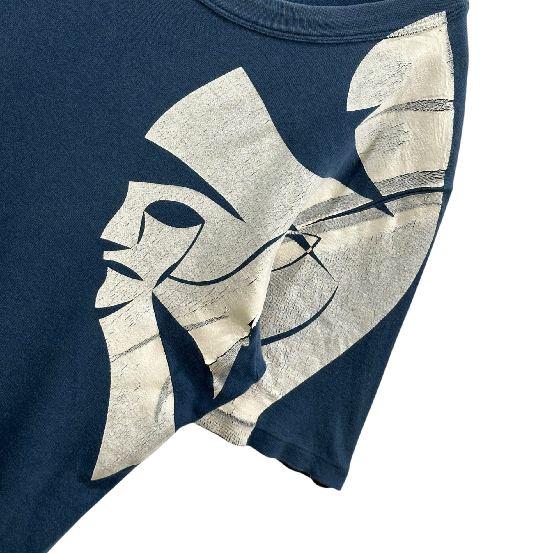 20471120(トゥーオーフォーセブンワンワントゥーオー) 90's One-Shoulder Print Crew Neck T-Shirt 90年代 ワンショルダープリント クルーネック Tシャツ M ブルー×ホワイト アーカイブ