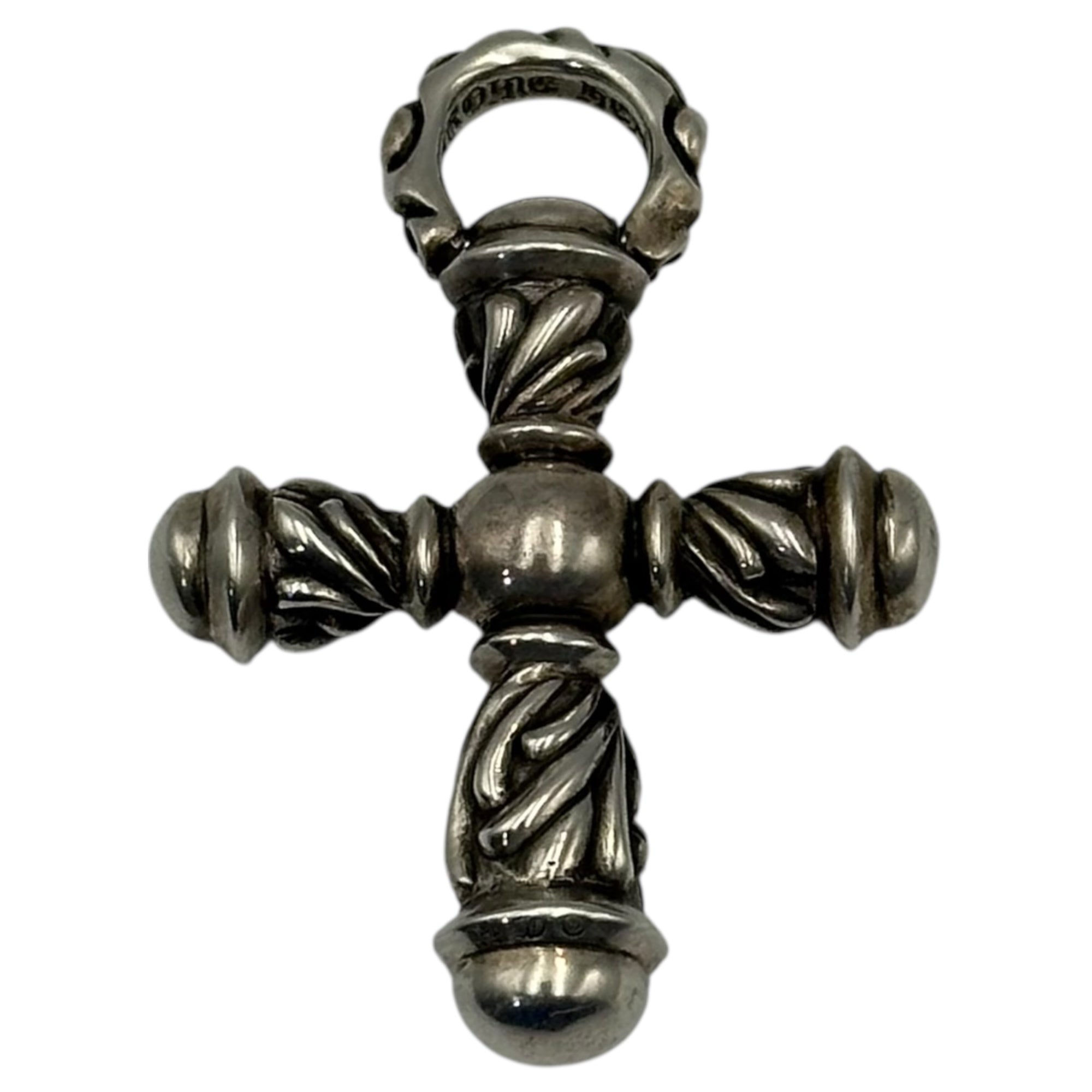 CHROME HEARTS(クロムハーツ) CAMPANA CROSS SML & LEATHER BRAID SCROLL カンパナ クロス スモール & レザー ブレイド スクロール ネックレス シルバー