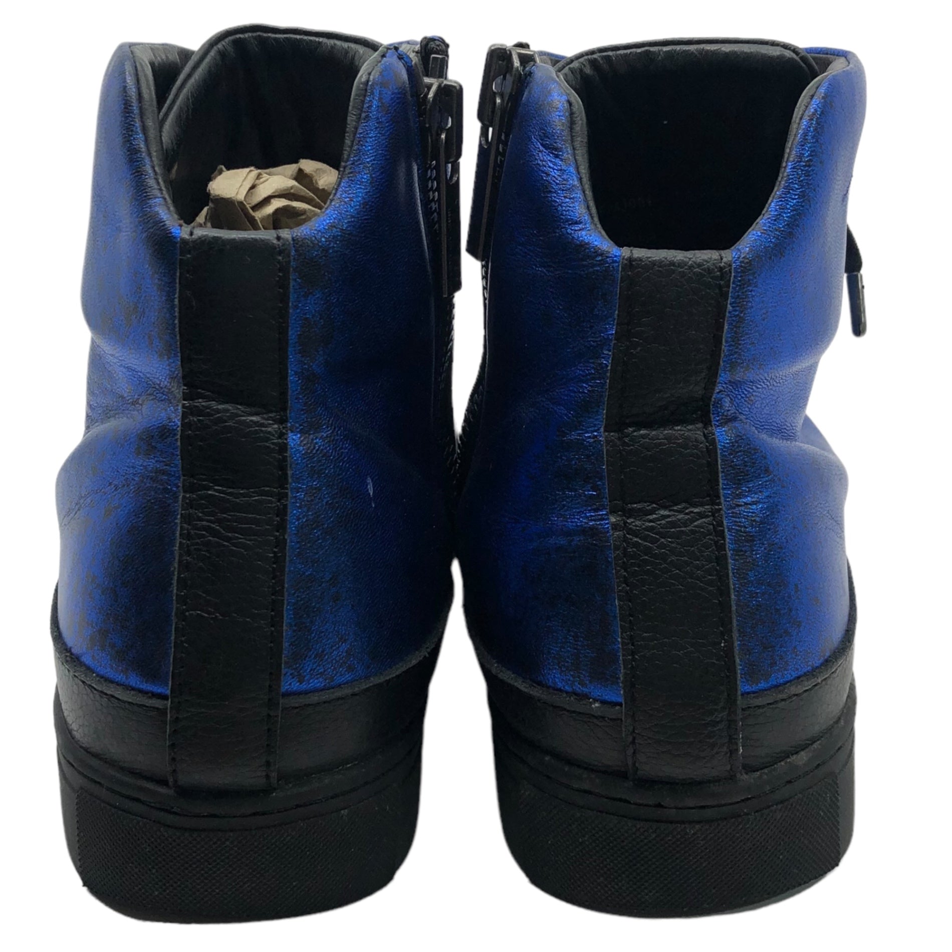 ISSEY MIYAKE MEN(イッセイミヤケメン) Lame coated leather high-cut sneakers ラメ コーティング ハイカット スニーカー ME51/56AJ004 5(28cm程度) ブラック×ブルー