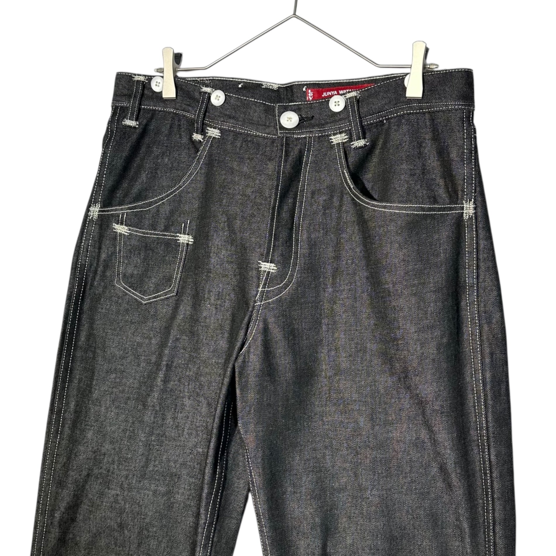 eye JUNYA WATANABE MAN × JUNYA WATANABE MAN × LEVI'S(アイジュンヤワタナベマン×ジュンヤワタナベマン ×リーバイス) 25SS Triple Name White Stitch Wide Black Denim Pants トリプルネーム ホワイト ステッチ ワイド ブラック デニム パンツ WO-P902 M ブラック×ホワイト AD2024