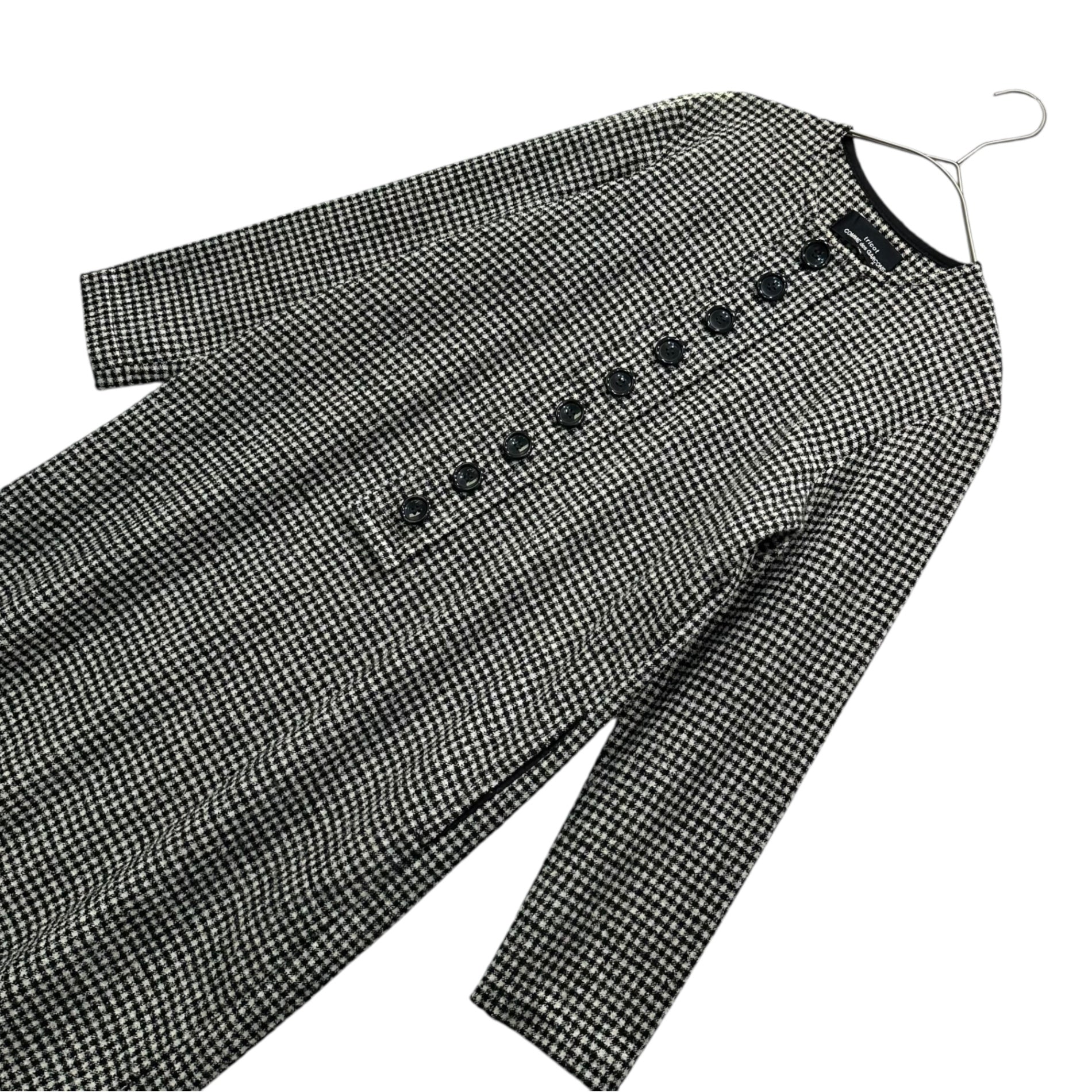 tricot COMME des GARCONS(トリココムデギャルソン) 12AW Fine check pattern Large buttons Wool and nylon One-piece dress チェック デカボタン ウール ナイロン 長袖 ワンピース TJ-O005 M ホワイト×ブラック AD2012