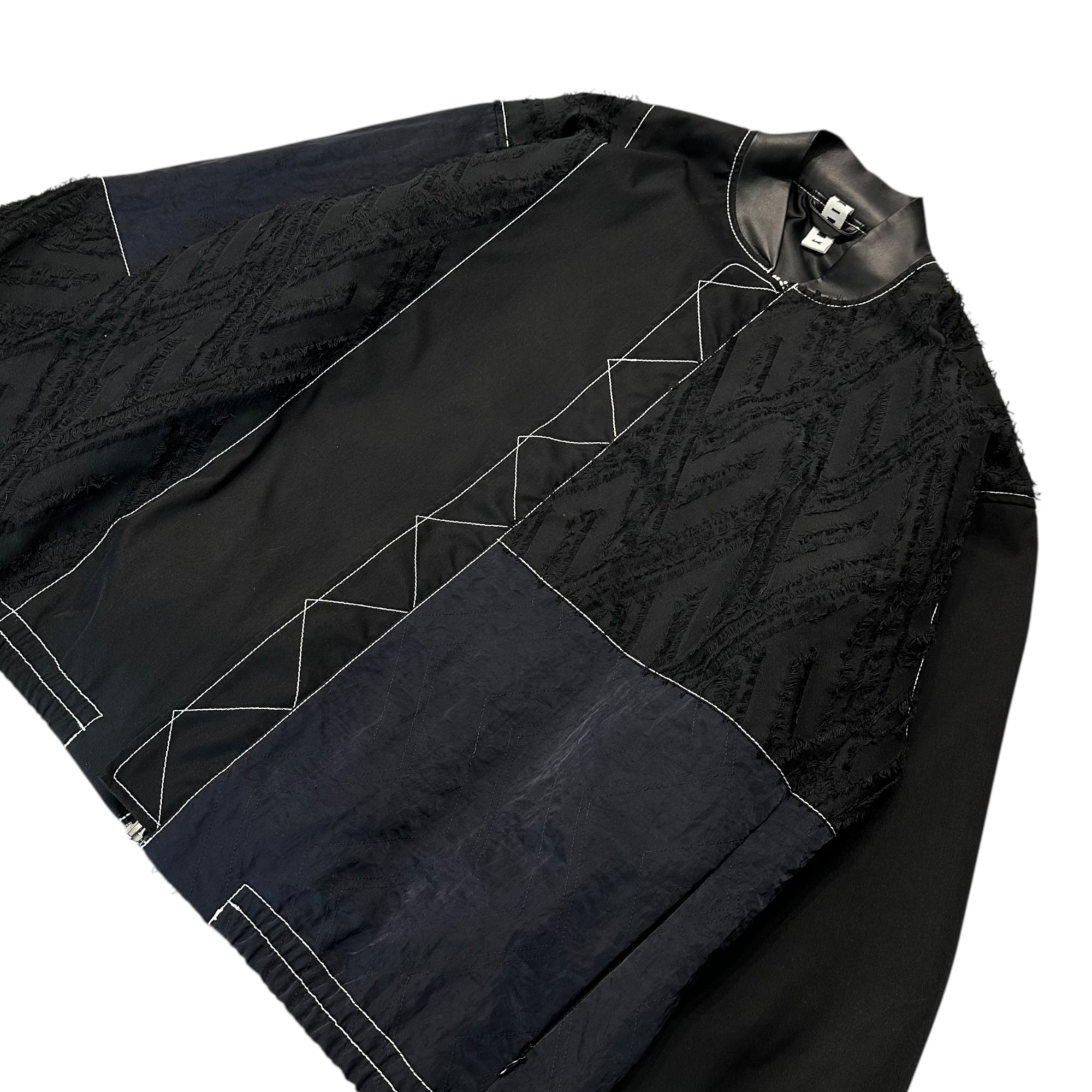 KIMMY(キミー) Mixed-Material Panel Bomber Jacket 異素材 切替 ボンバー ジャケット AW22-02 L ブラック×ネイビー ブルゾン