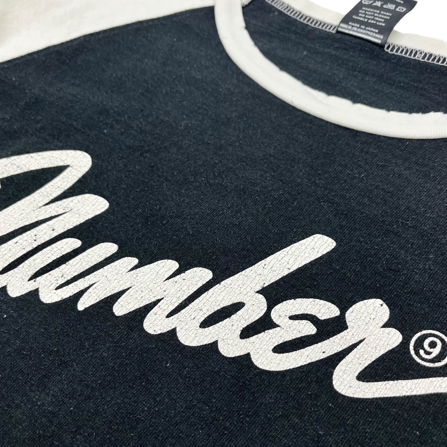 NUMBER (N)INE(ナンバーナイン) 05AW THE HIGH STREETS Fender Logo Raglan Damaged Cut and Sewn 【ハイスト期】 フェンダー ロゴ ラグラン ダメージ カットソー 2(S) ブラック×ホワイト ザハイストリーツ 宮下氏 本人期 著名人着用モデル