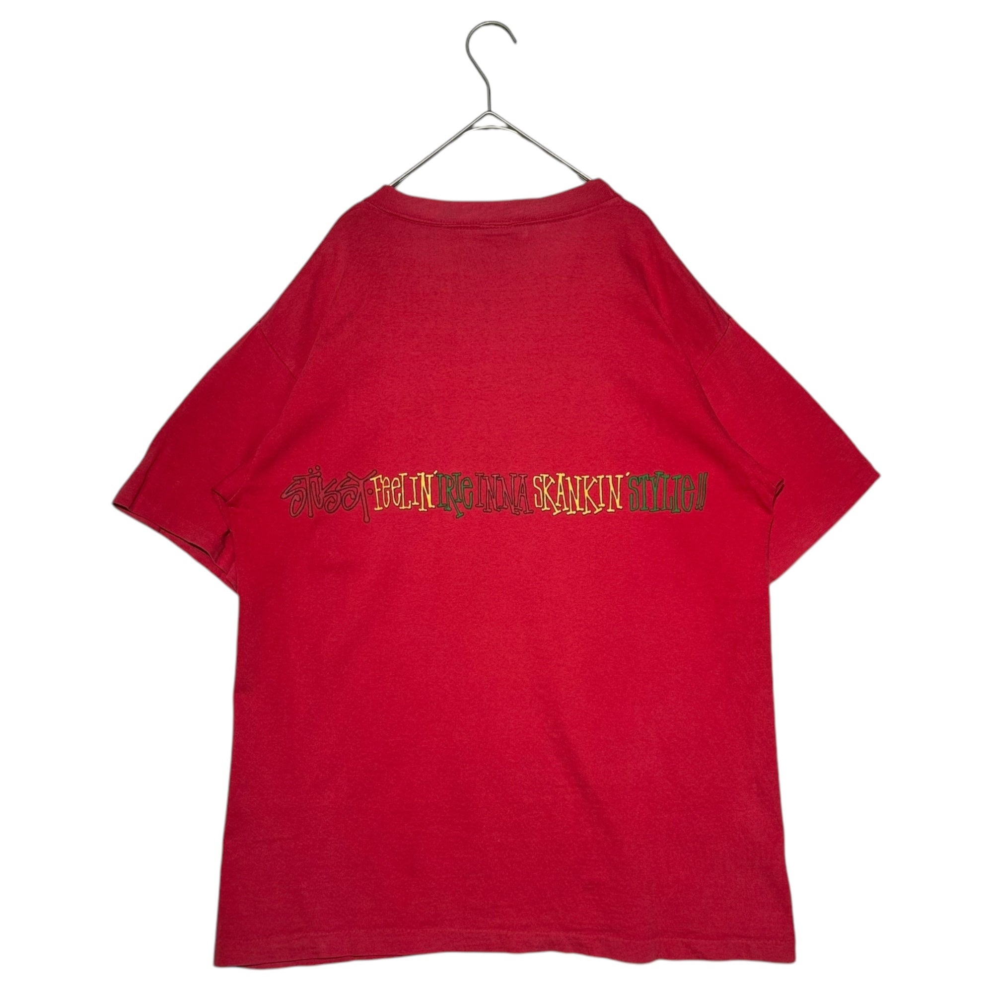 STUSSY(ステューシー) 80's FeeLIN' IRIe INNA SKANKIN' STYLe! Printed T-shirts ラスタ プリント Tシャツ L レッド 80年代~90年代 ヴィンテージ OLD 黒タグ