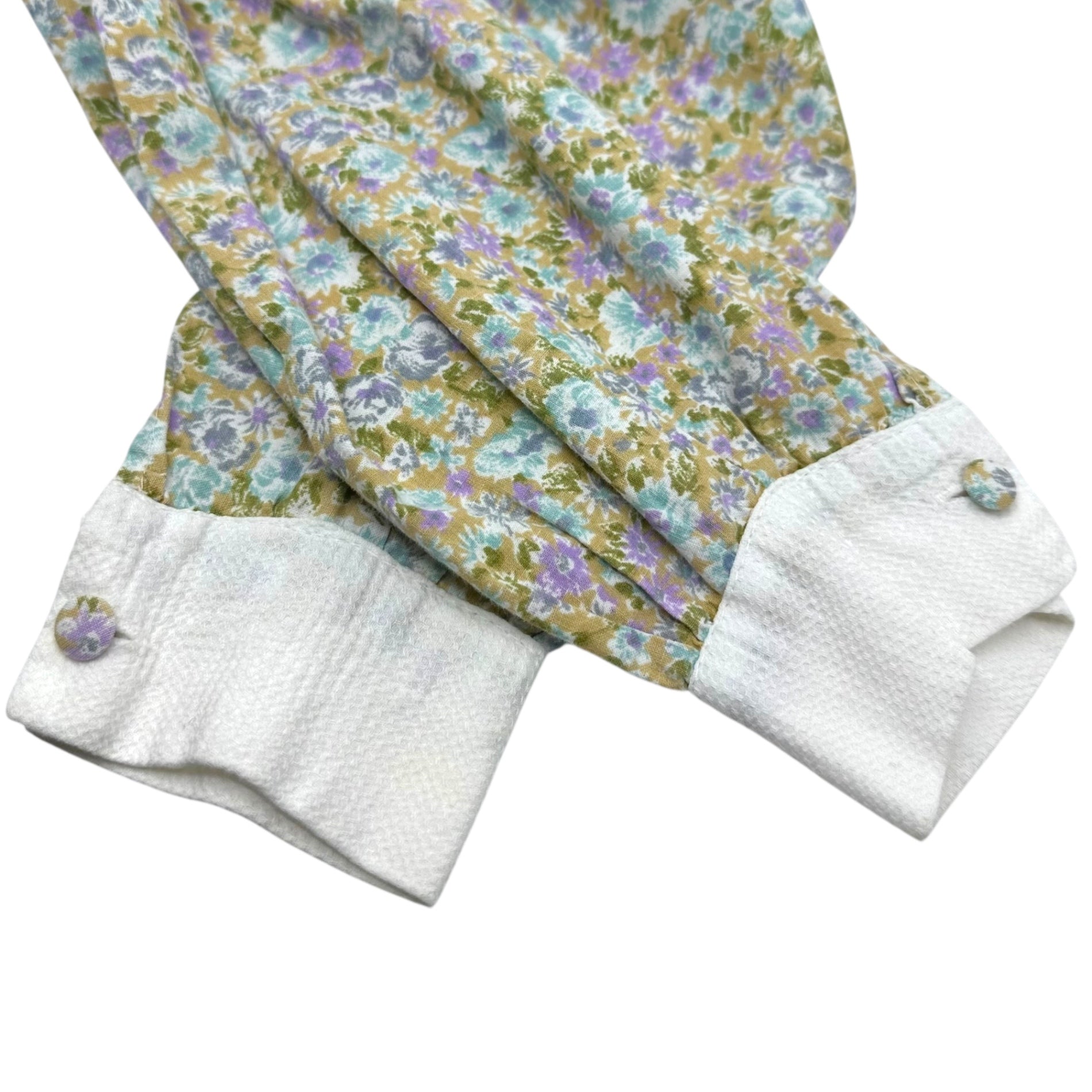 Euro vintage(ヨーロッパヴィンテージ) 60's~ Blueflower_flower print round collar blouse with ribbon バックリボン付き花柄丸襟シャツブラウス 表記無し(M~L程度) ミックスカラー