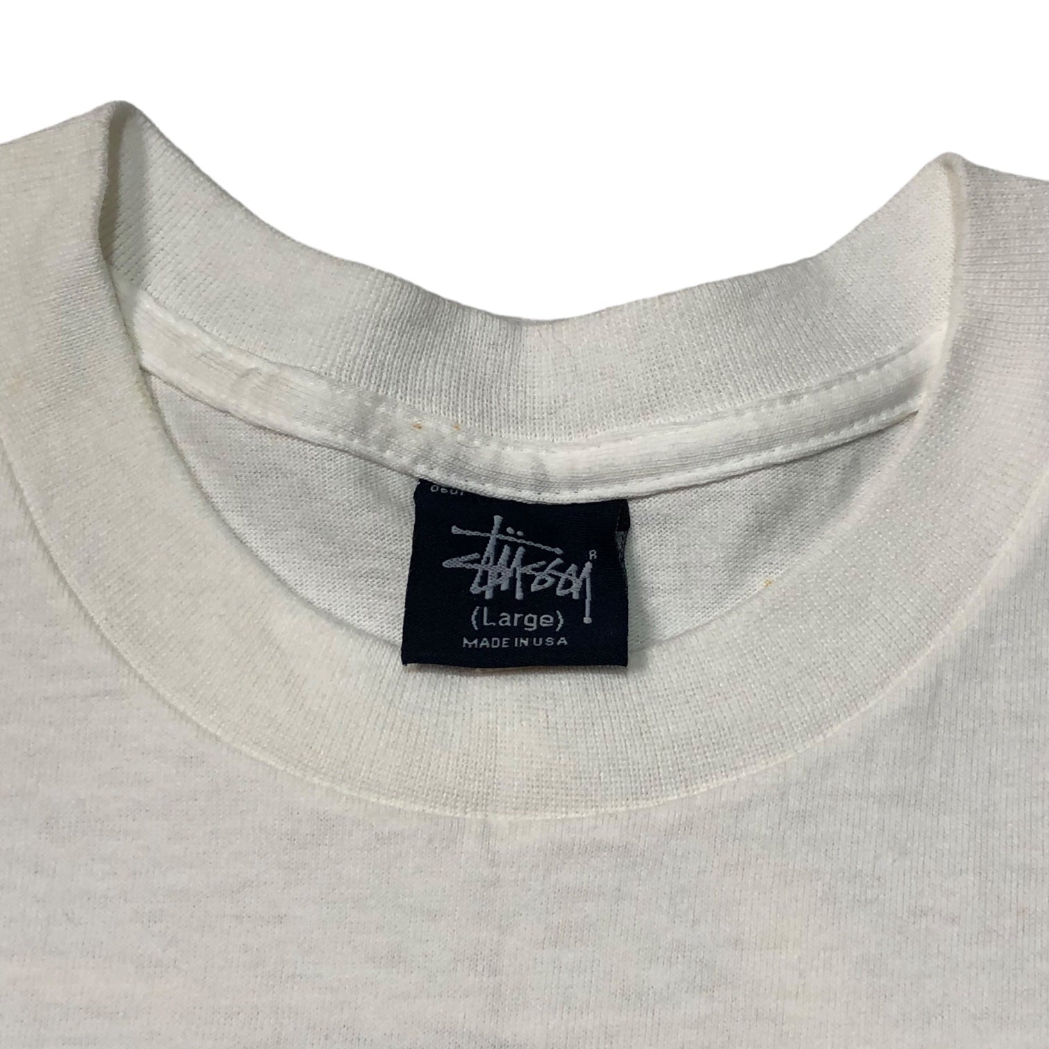 STUSSY(ステューシー) 90's HERCVLES ヘラクレス バックプリント Tシャツ 紺タグ SIZE L ホワイト×ブラック×ゴールド 90年代 OLD STUSSY