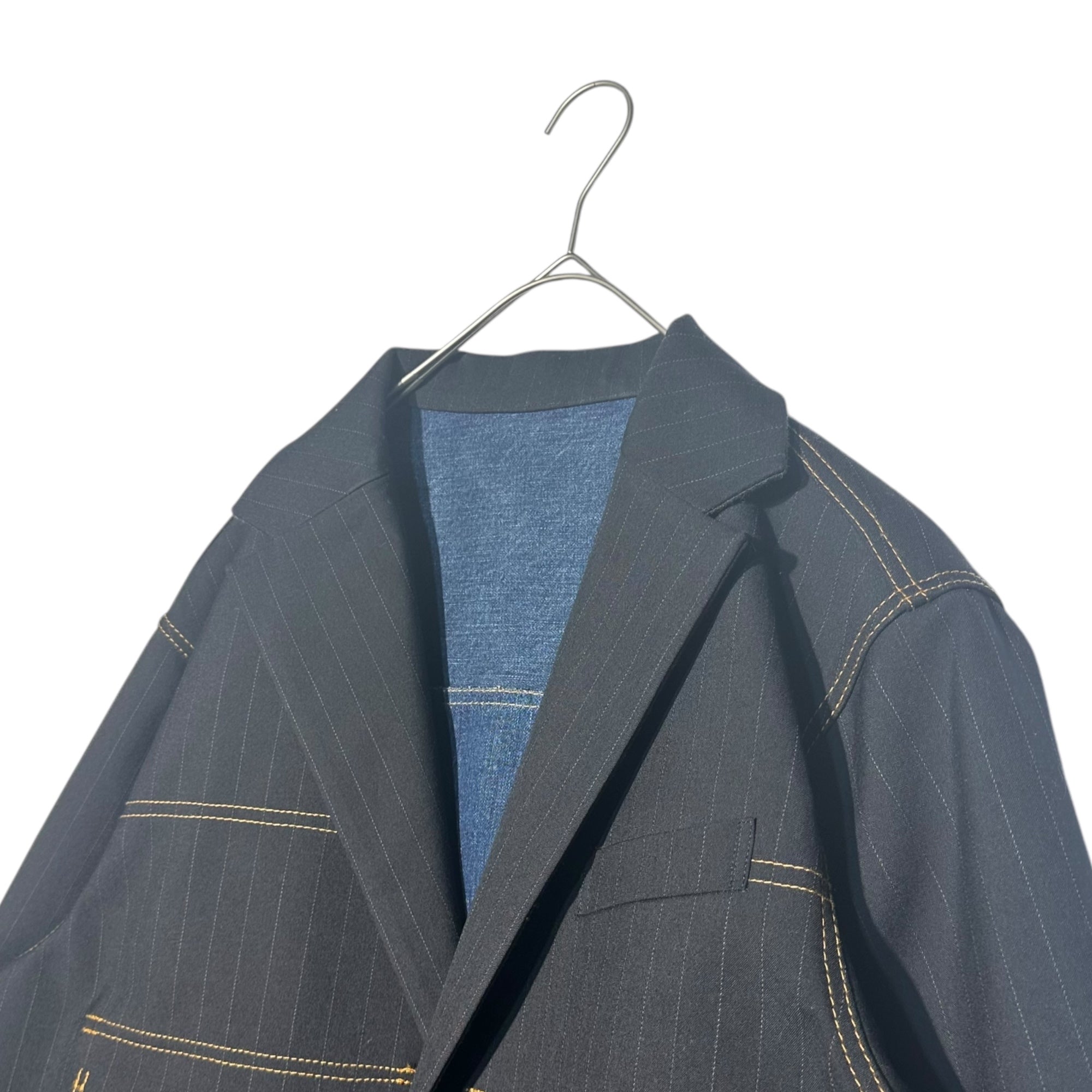 sacai(サカイ) 24SS Chalk Stripe Bonding Jacket チョーク ストライプ ボンディング ジャケット 24-03346M 2(M程度) ダークネイビー×インディゴ リバーシブル デニム