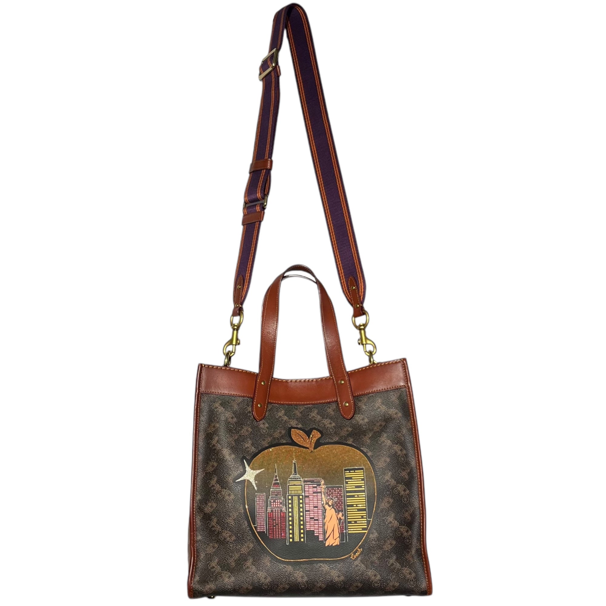 COACH(コーチ) Field tote NY フィールド トート 2WAY ショルダー バッグ C0768 ブラウン×ベージュ ハンド リンゴ ニューヨーク 限定 チャーム付