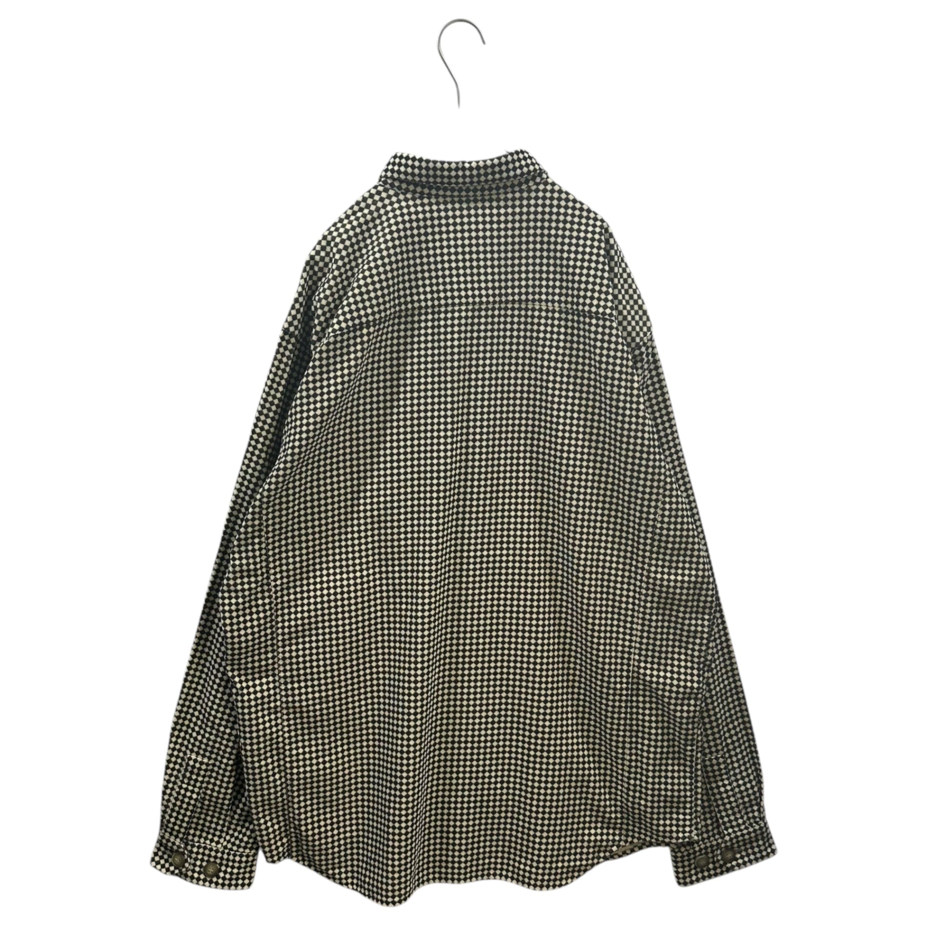 GIORGIO ARMANI(ジョルジオアルマーニ) 1993AW Harlequin Check Corduroy Shirt ハーリキン チェック 細畝 コーデュロイ シャツ 52(XL程度) ブラック×アイボリー 90's 90年代 ヴィンテージ