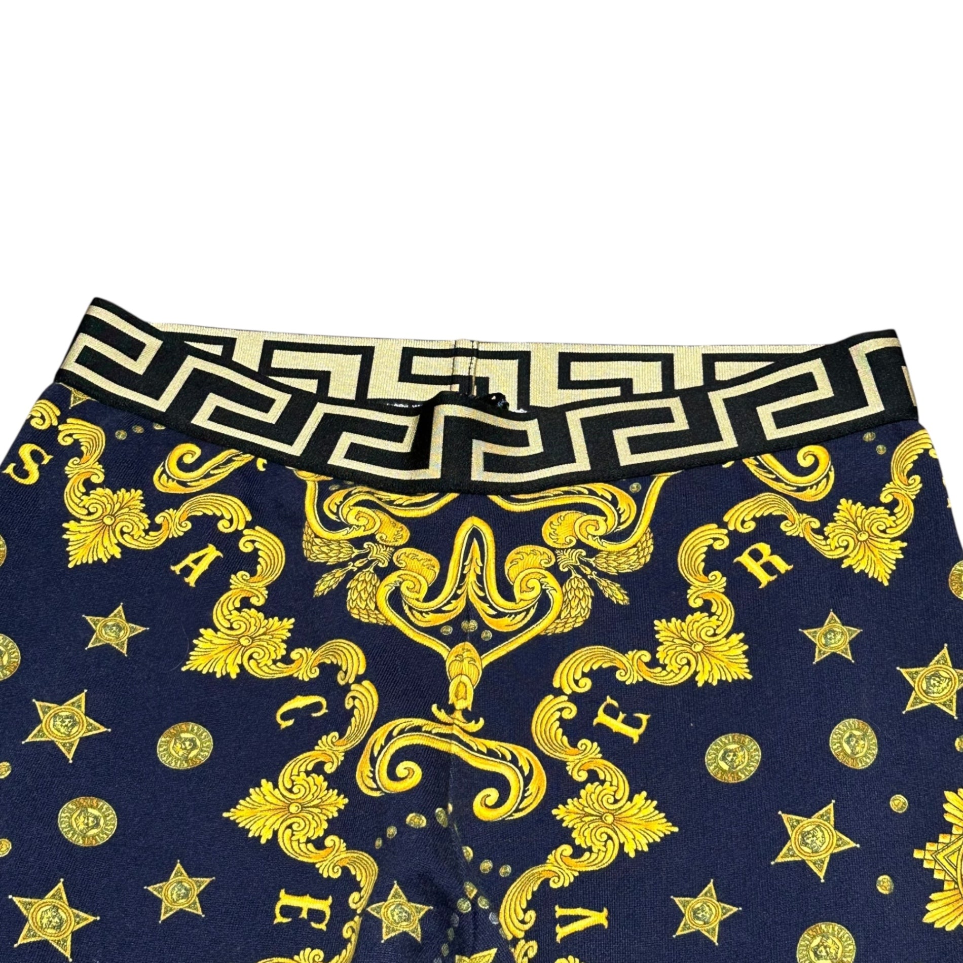VERSACE(ヴェルサーチヴェルサーチェ) All-over print leggings pants 総柄 レギンス パンツ YD000191 A232755 164cm ネイビー×イエロー