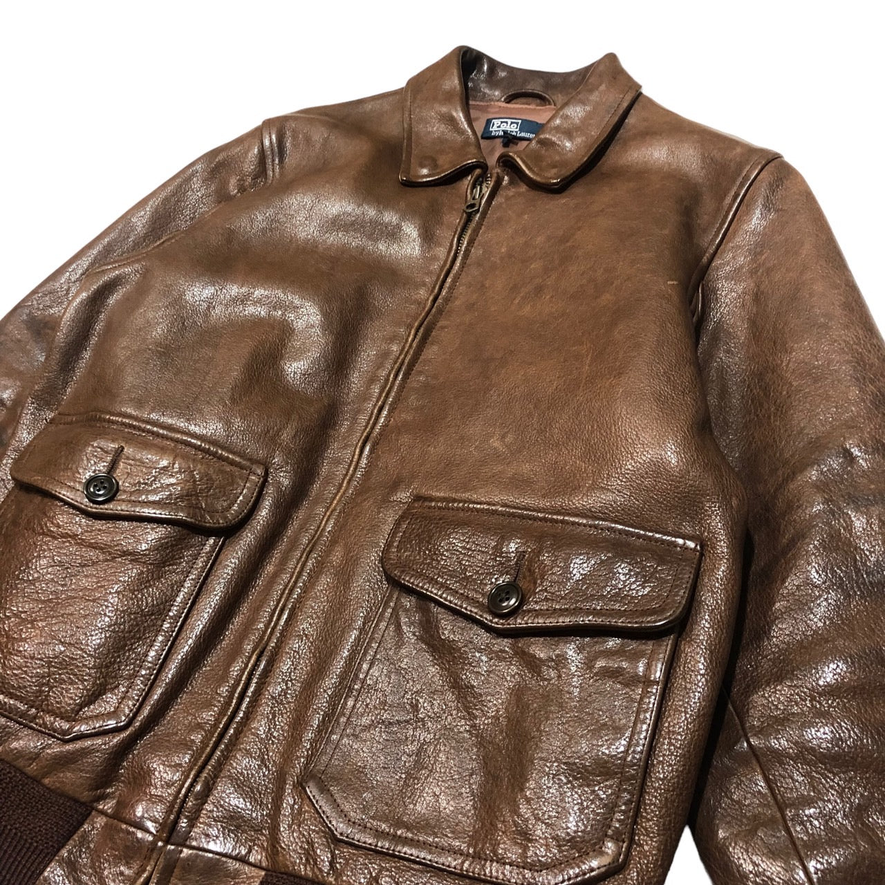 POLO RALPH LAUREN(ポロラルフローレン) A-2フライトジャケット/牛革/カウハイド/レザージャケット 3350-7621 表記無し(Mサイズ程度) ブラウン
