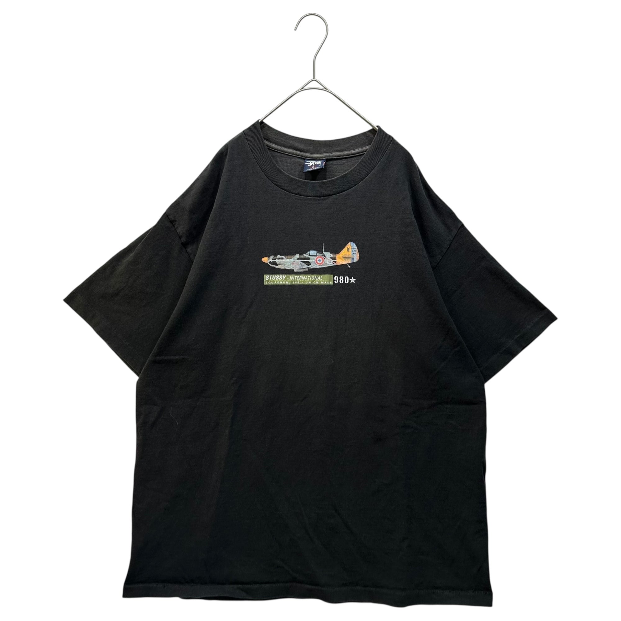 STUSSY(ステューシー) 90's INTERNATIONAL STUSSY-INTERNATIONAL SQUADRON 980 90年代 戦闘機 Tシャツ XL フェードブラック MADE IN USA